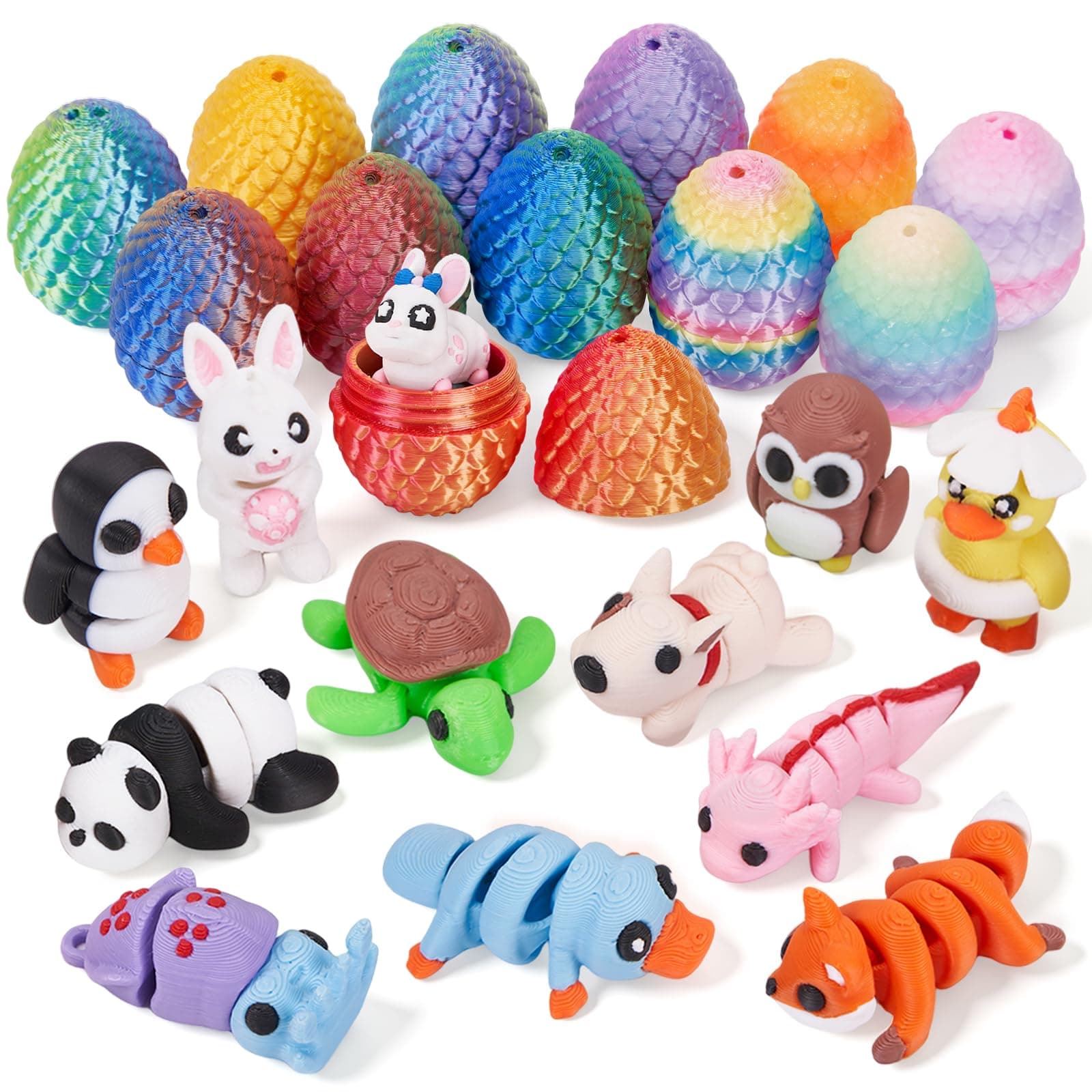 24pcs Mini Dragon Eggs & Animals Prefilled Easter Eggs Easter Basket Essentials&Stuffers Surprise Toy Eggs with Mini Animals Inside Fidget Sensory Toys for Kids