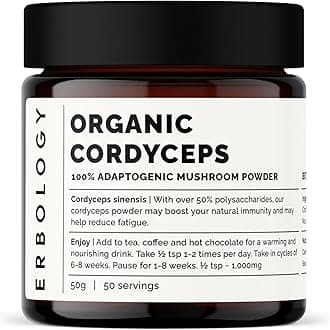 Organic Cordyceps Mushroom Powder 50 Servings - 48% Beta-glucans - Energy and Performance - Cordyceps Sinensis - Small Batch - Sustainably Grown in Europe - Vegan - Non-GMO - No Added Fillers