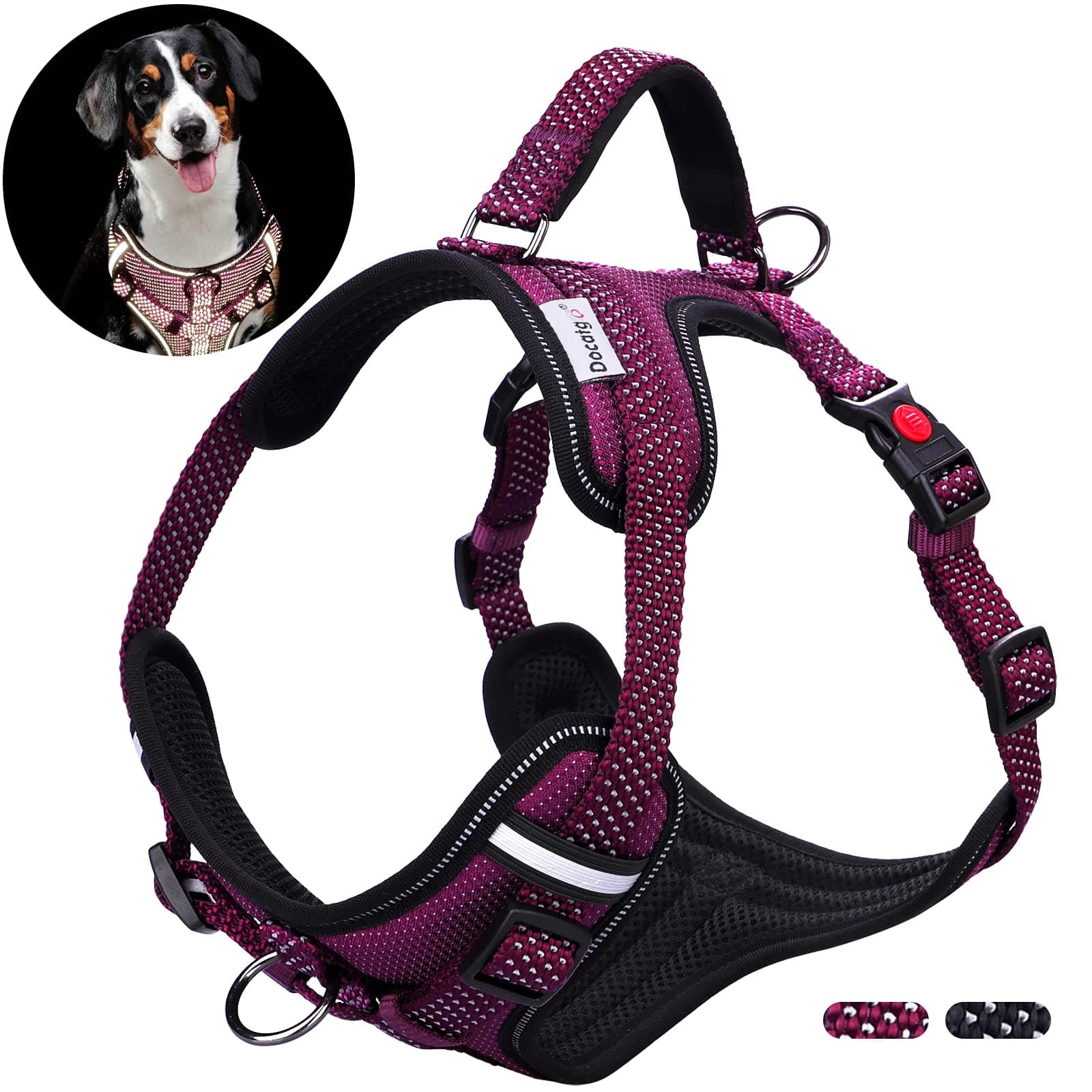 Docatgo Dog Harness, Medium Size Dogs, Anti-Pull, Ultra Reflective Dog Harness, Comfort Safety Harness, Adjustable Soft Chest Harness for Daily Use (Purple)
