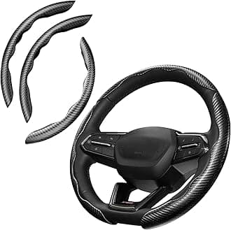 3 Piece Carbon Fiber Steering Wheel Cover, Car Steering Wheel Cover for Men/Women, Anti-Slip, Comfortable Grip, Durable, Universal for 99% Car Interior Accessories (Black)