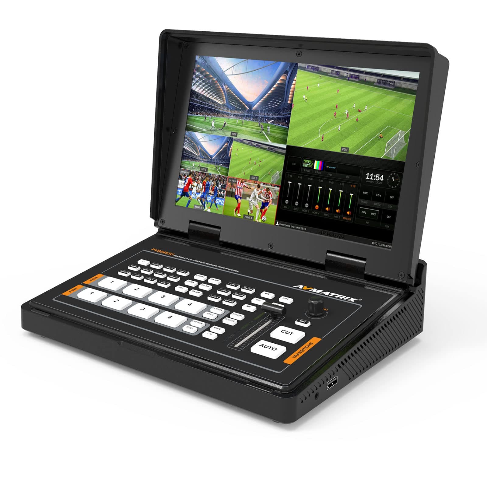 PVS0403U Multi-Format Video Mixer Switcher with 2xSDI 2xHDMI Inputs 10.1 inch Screen for Real Time Production Livestream