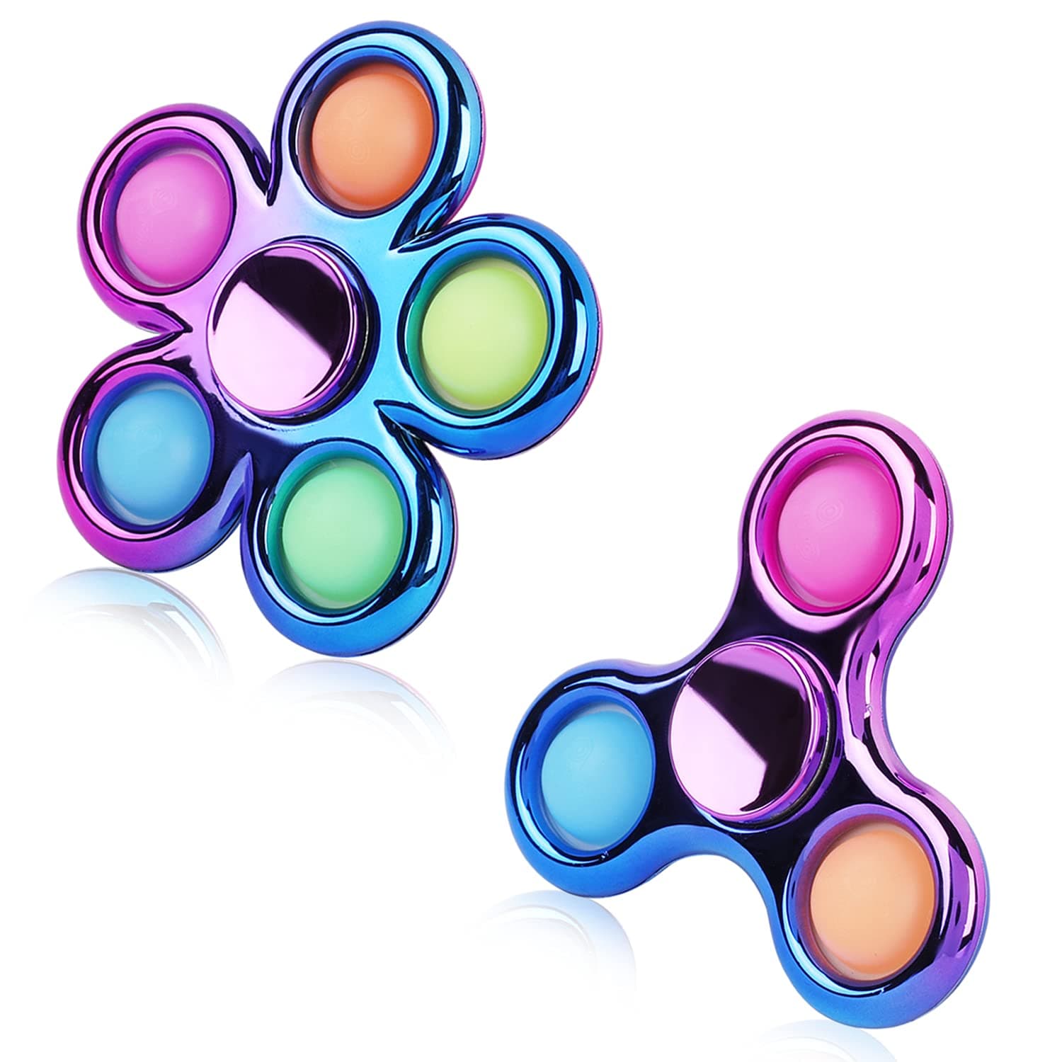 FIGROL Simple Pop Fidget Spinner 2 Pack, Push Pop Bubble Fidget Spinner, Party Favor Sensory Fidget Toys - Stress Reduction and Anxiety Relief Hand Spinner for Children