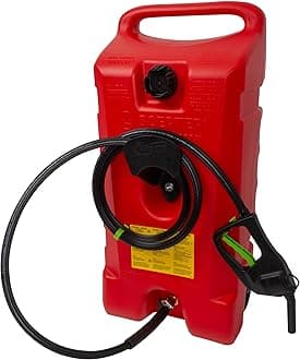 Duramax Flo ’N Go 14 Gallon Gas Caddy, 53 Liter Portable Fuel Tank and Fuel Transfer Pump with 10-Foot Hose for Lawn Mower, Farm, Marine, Commercial, and Home Use, Red