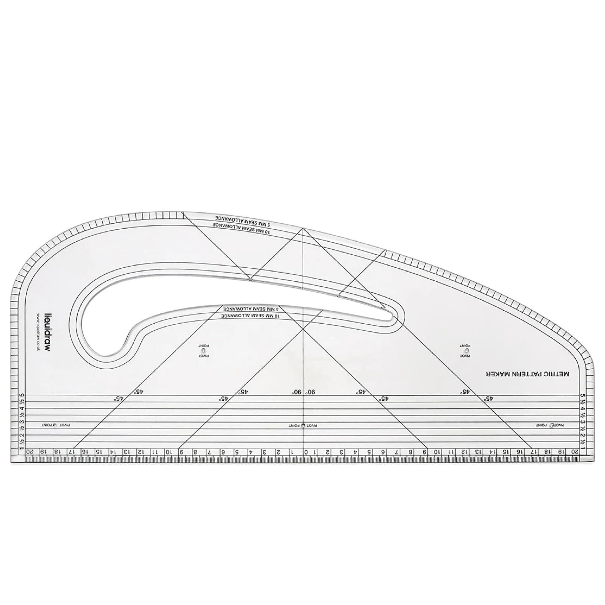 Pattern Maker Perspex Pattern Marking Ruler - 43 x 19 cm | Multipurpose Bevelled Edge Metric Tool for Cutting | Contains All Grader Set Square Functions | Ideal for Sewing & Fashion Design