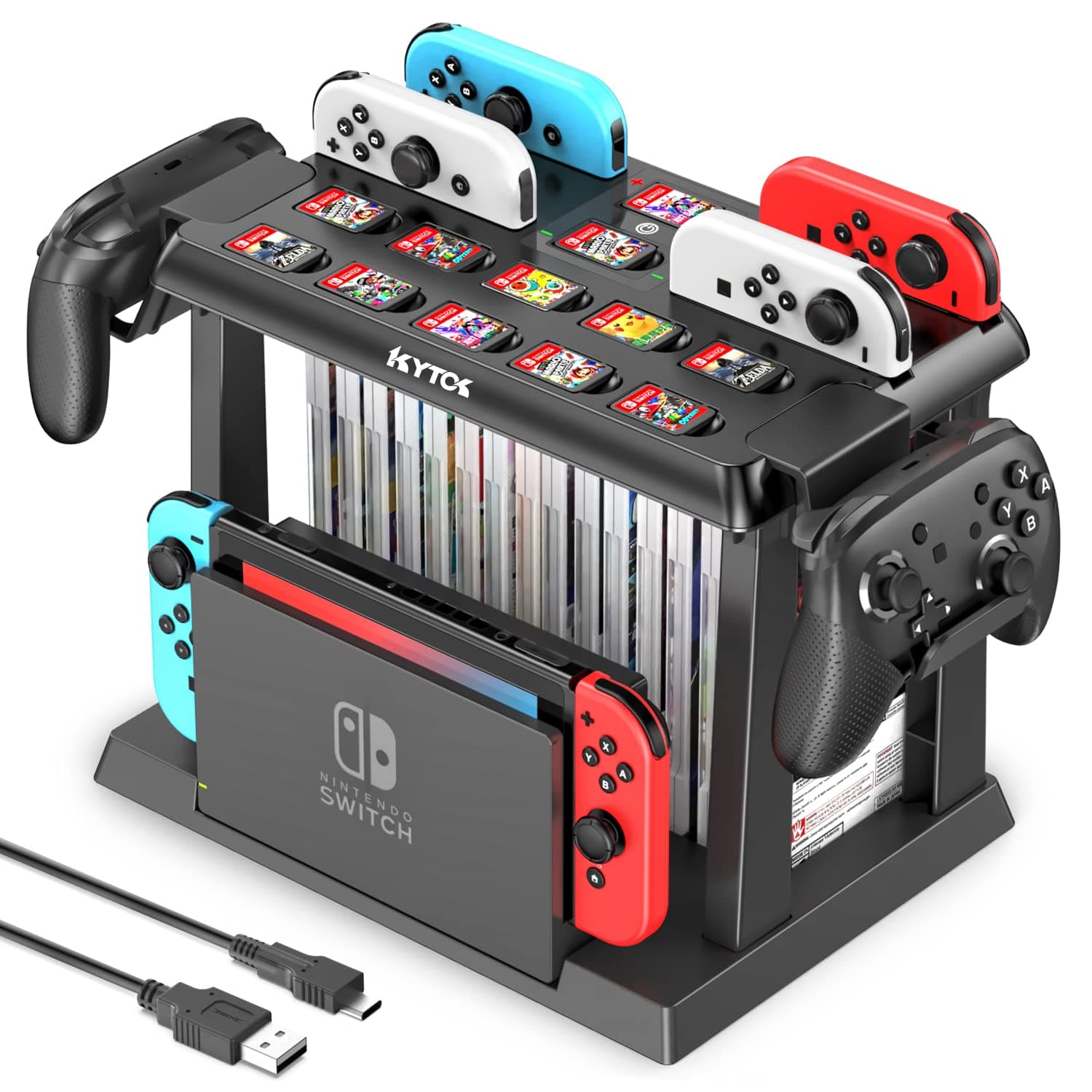 Switch Storage Stand Kytok Joy-Con Charging Switch Dock Storage Joy-Con/Pro Controller/Switch Console and Dock/Game Software All Storage Possible Assembled Space-saving Multi-functional Large Capacity