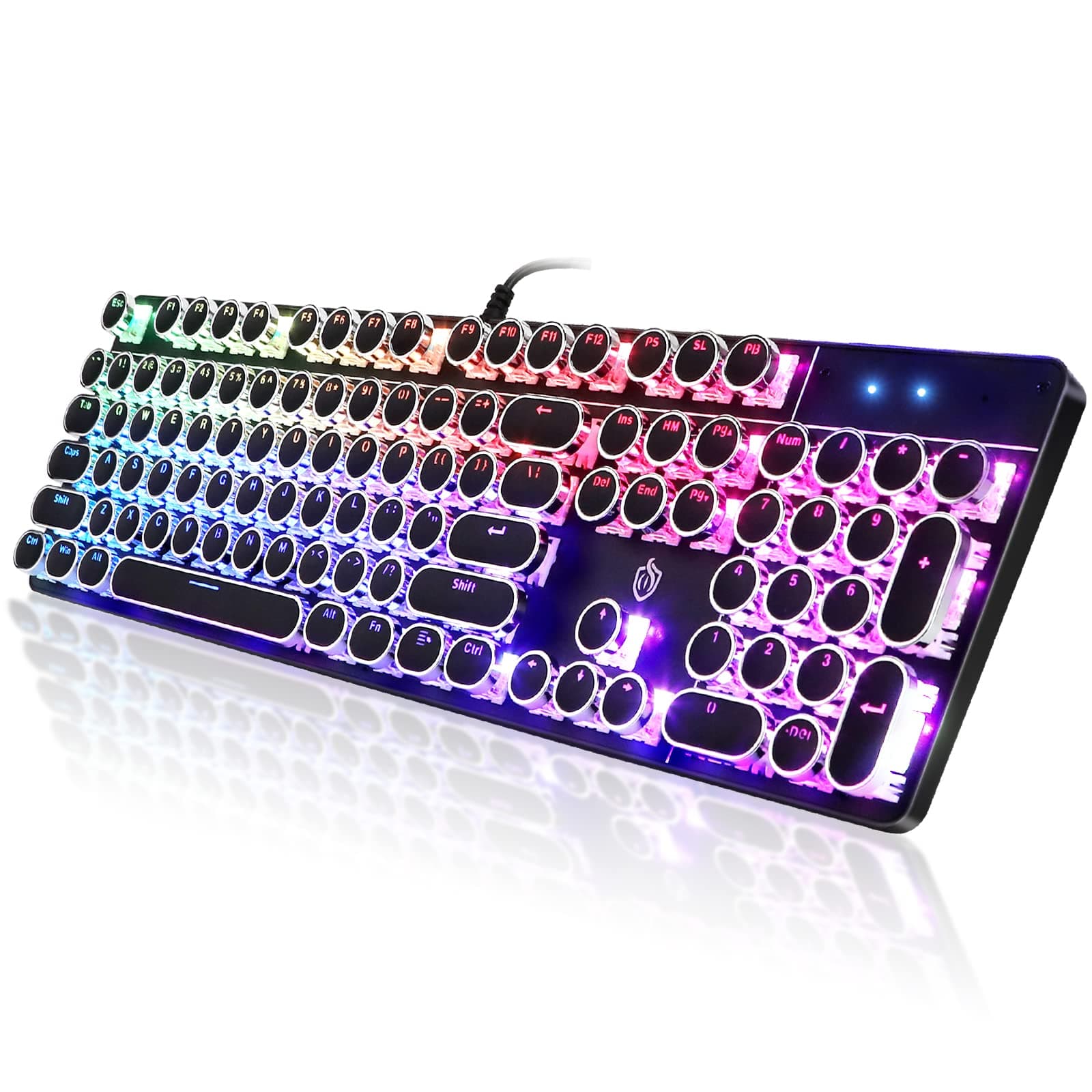 YSCP Typewriter Style Mechanical Gaming Keyboard RGB Backlit Wired with Blue Switch Retro Round Keycap 104 Keys Keyboard (R-Black)