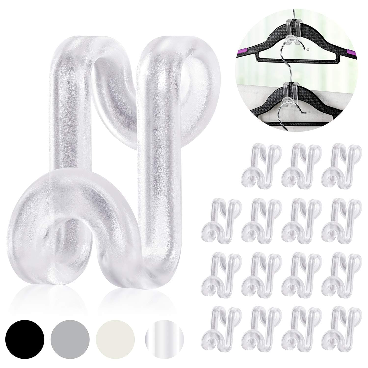 Mlici Hanger Hooks Space Saving, 60 Pack Clothes Hanger Connector Hooks, Transparent Stackable Clothes Hangers with Hooks for Closet Organizer (Clear)