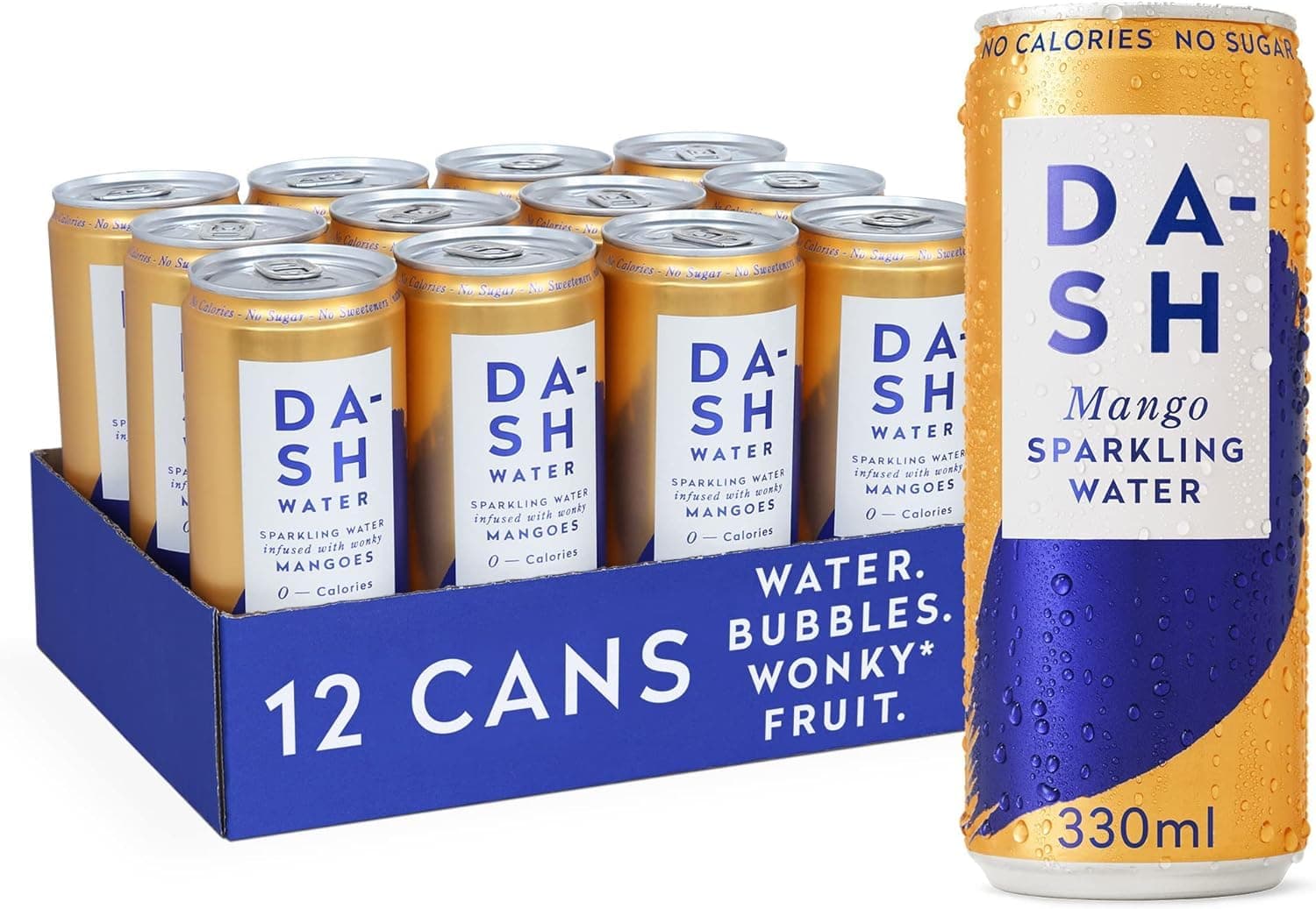 Mango - 12 x Mango Flavoured Sparkling Spring Water - NO Sugar, NO Sweetener, NO Calories - Infused with Wonky Fruit (12 x 330ml cans)