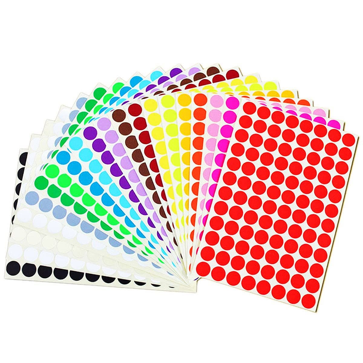 Dot Stickers, 1920pcs Circle Dot Label 20 Colors Style Self Adhesive Coding Stickers Labels for Coloring, Marking, Classification, Organizing, 0.62inch, 20 Sheets