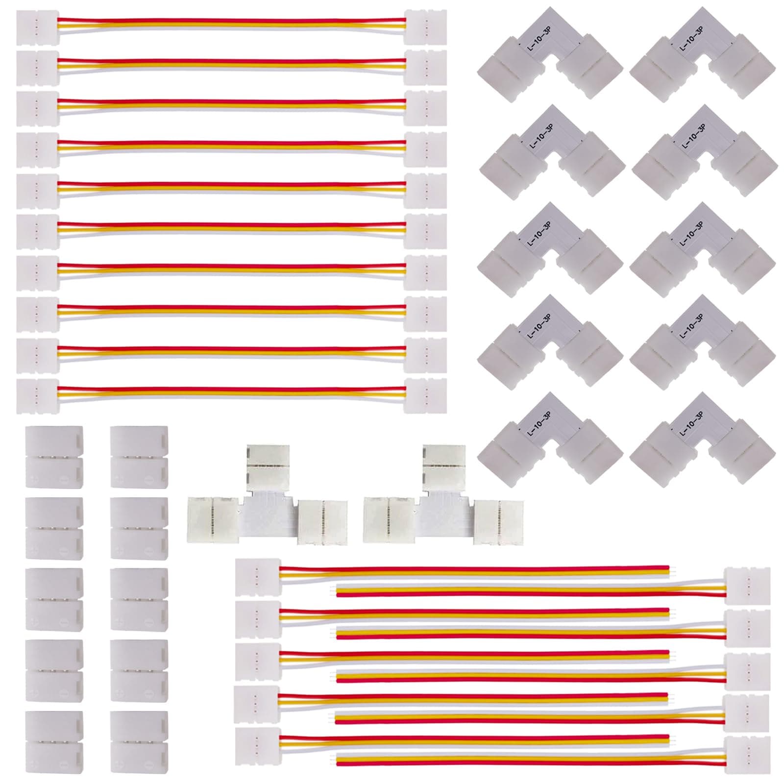 4 Pin LED Strip Connector Kit, Include 20PCS L Shape LED Corner Connector,20PCS Unwired Gapless Connectors for 5050 RGB LED Strip Connection