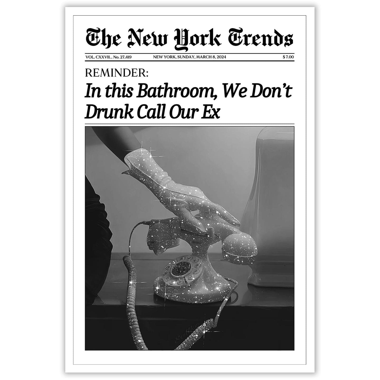 Beshdomp Vintage In This Bathroom We Don'T Drunk Call Our Ex Posters Black And White Newspaper Canvas Wall Art Magazine Headline Prints Painting For Home Bedroom Dorm Wall Decor 24x36in Unframed