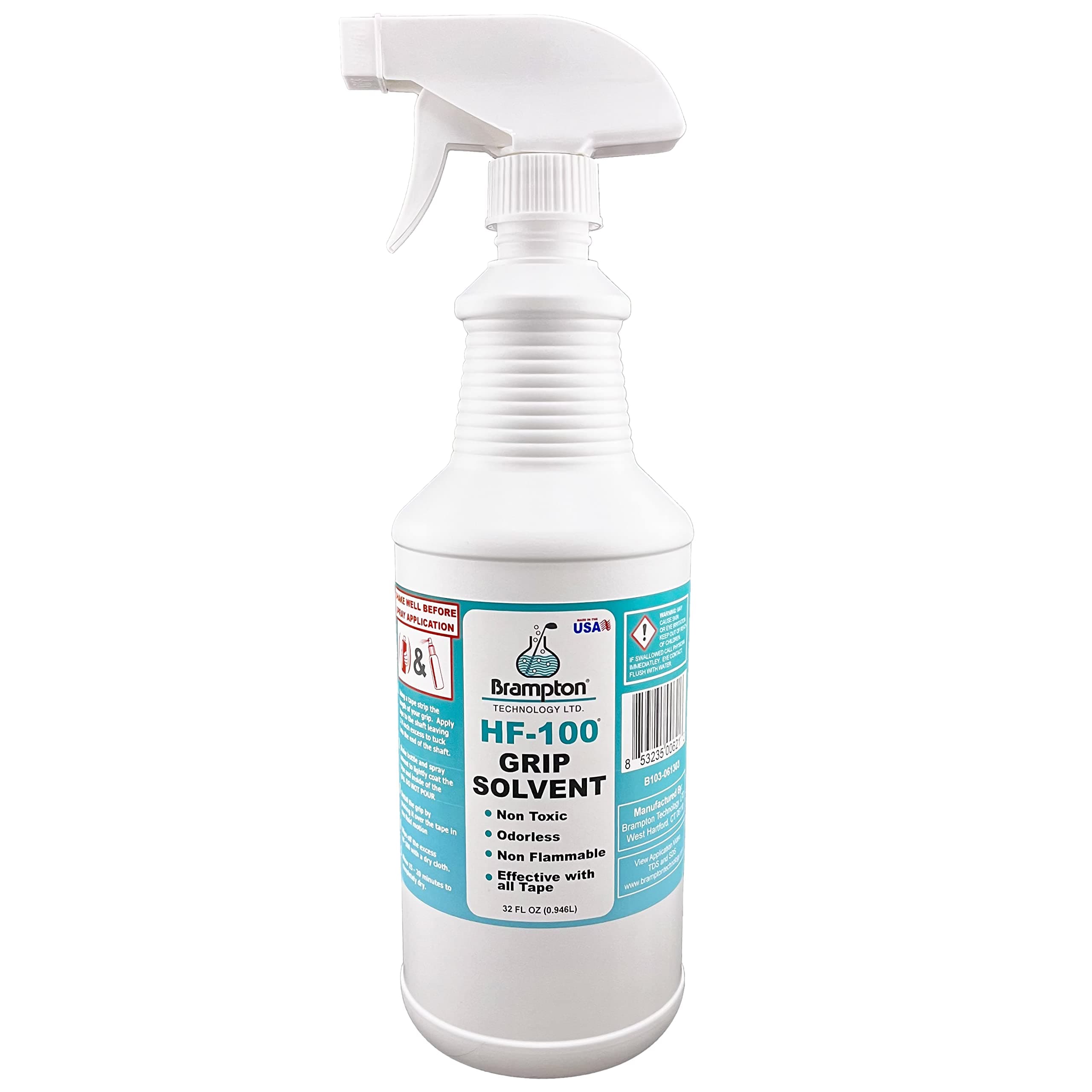 (32 Oz Sprayer) - Brampton HF-100 Golf Grip Tape Solvent, Non-Toxic and Non-Flammable Spray Solution