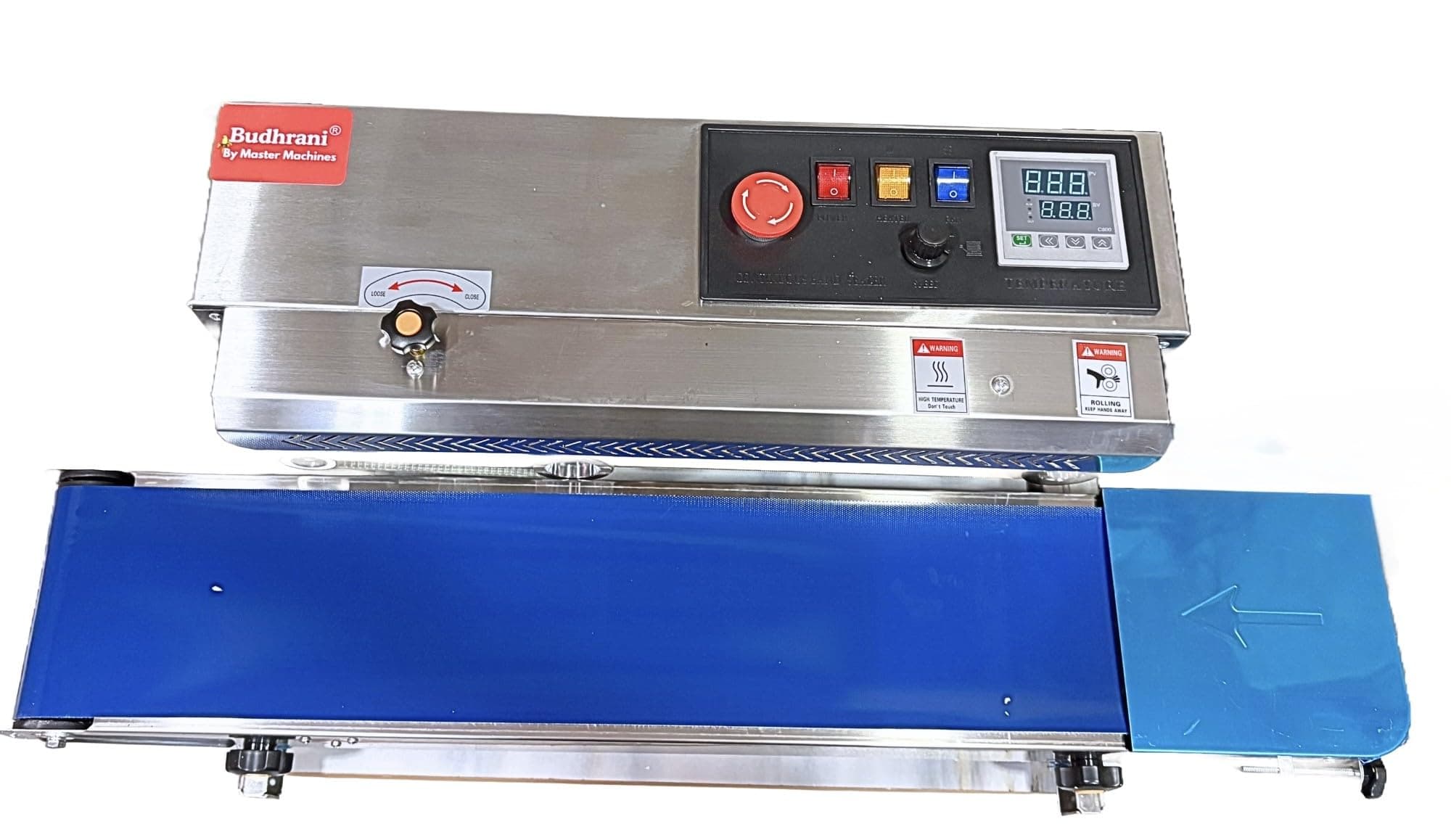 by MASTER MACHINES Heavy Duty Continuous Horizontal SS Band Sealer, Automatic Band Sealing Machine, Automatic Packaging Machine Model No 1 Year Warranty MM-02