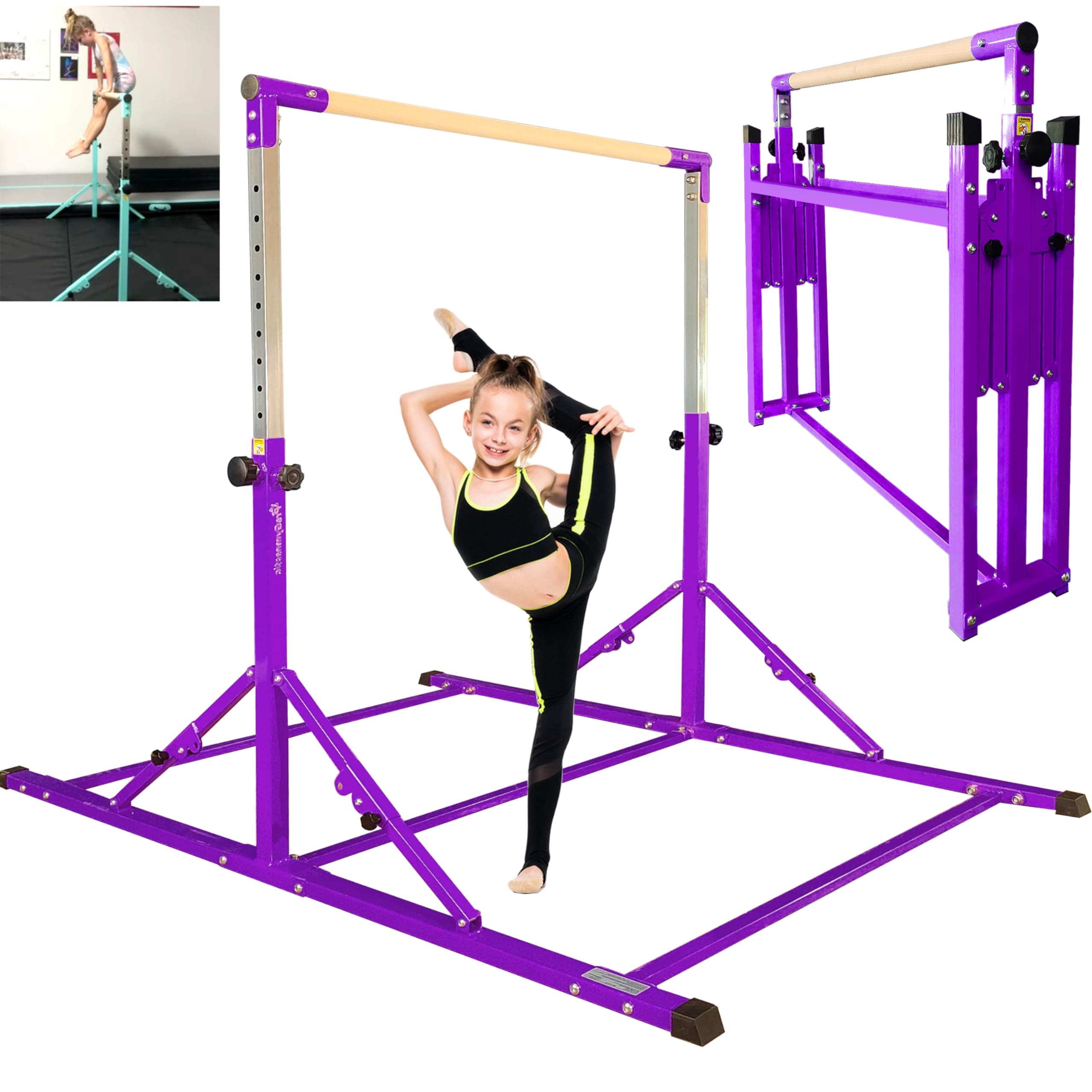 Foldable Gymnastics Bar, 6FT Gymnastic Horizontal Bars, Folding Training Bar for Kids and Teenagers 3-18, Weight Limit 500 LB, Adjustable kip Bar,Children Home Gym Equipment Indoor