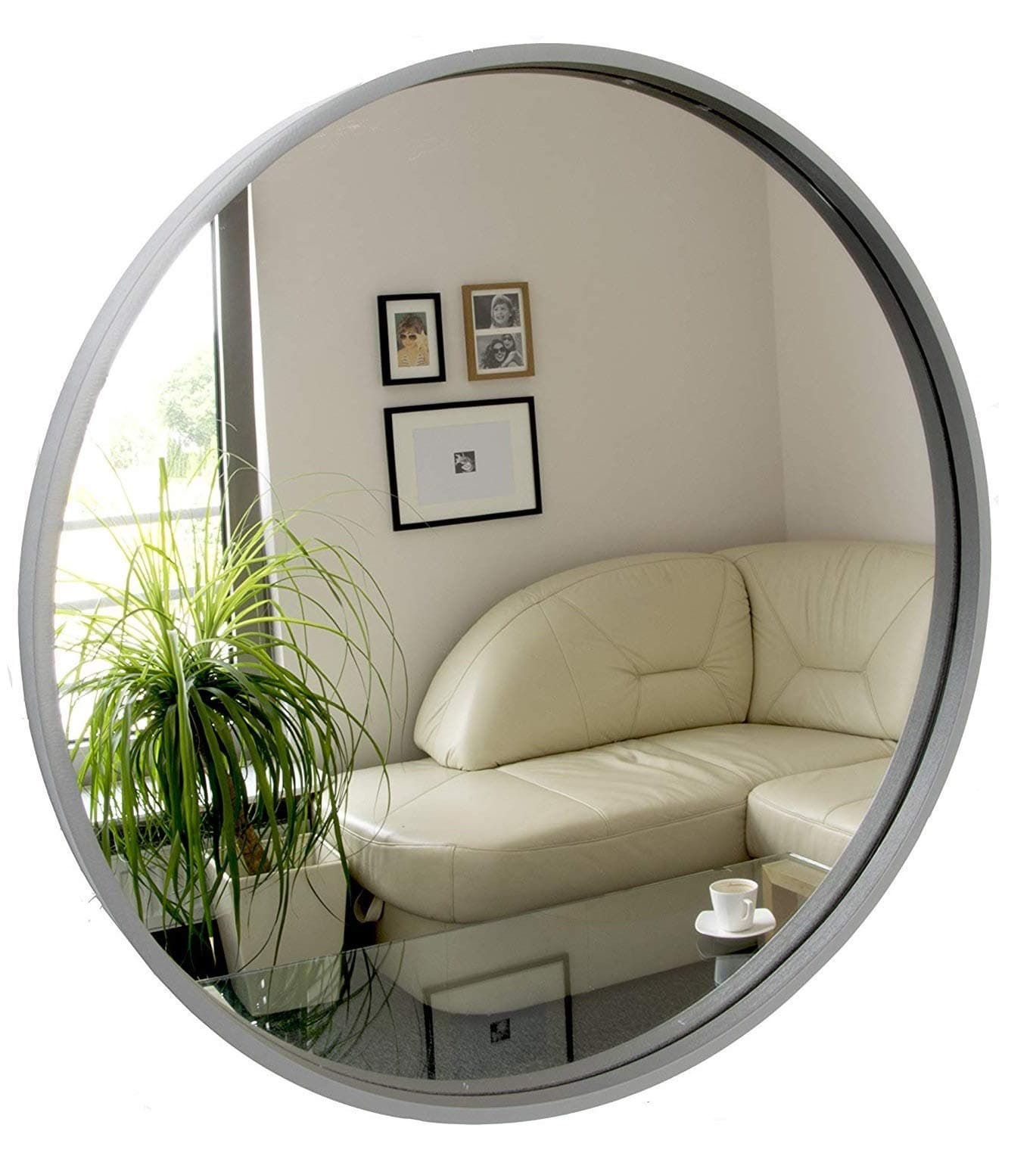 BD ART Modern Round Framed Mirror, Wall Mirror, 50 cm diameter (19.68 inches), Wood, Color Grey