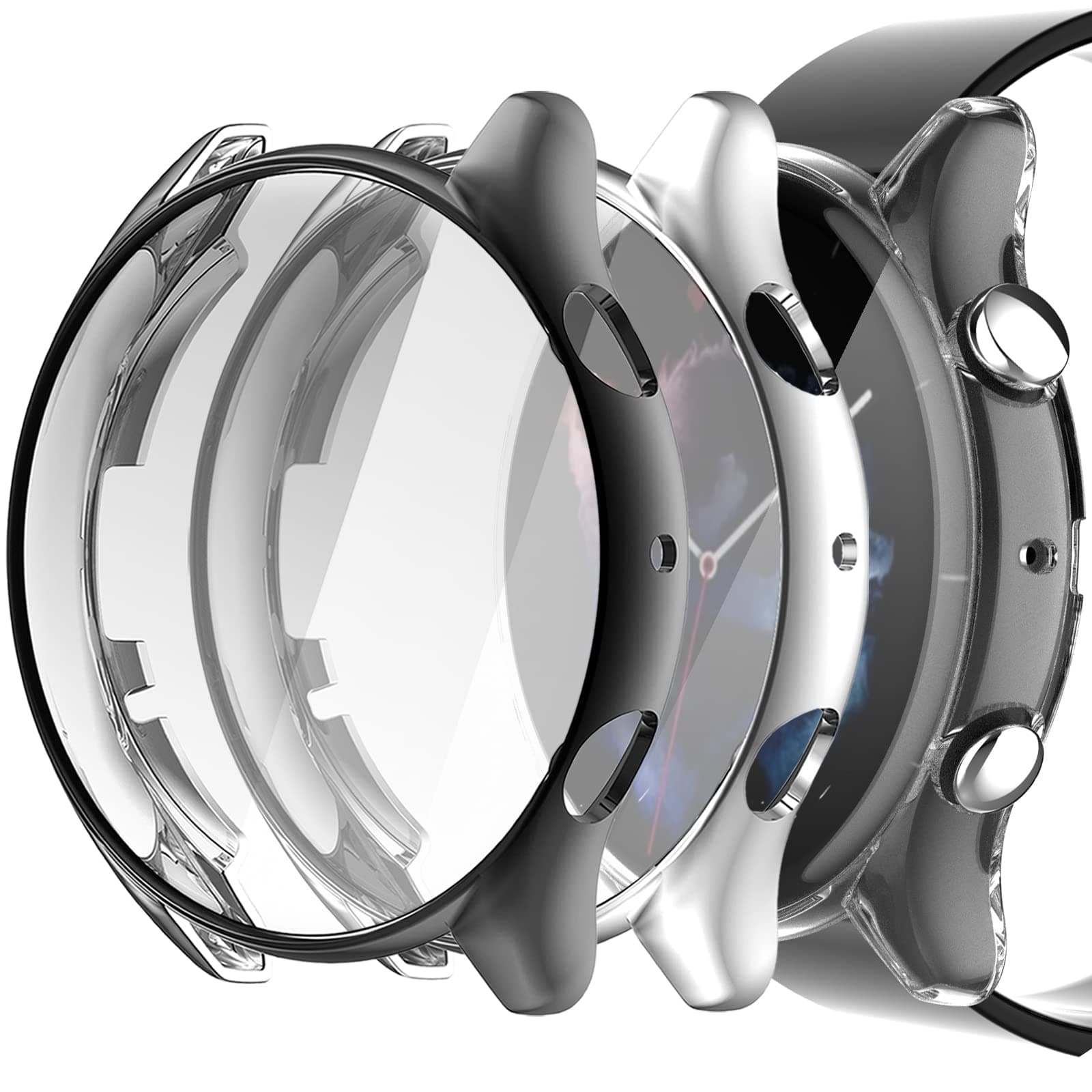 Case Compatible with Amazfit GTR 3 & GTR 3 Pro (Not GTR 2) Screen Protector Soft TPU Scratch Resistant Full Cover for GTR 3 and GTR 3 Pro Smartwatch Accessories (GTR 3/GTR 3 Pro, Black/Silver/Clear)