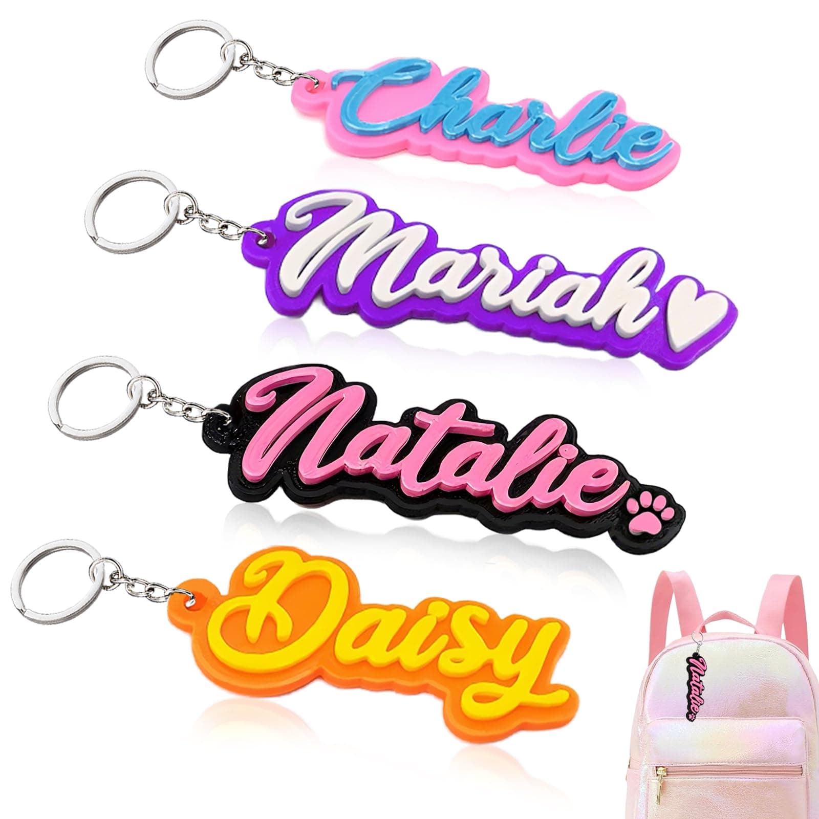 Personalized Name Tag for Backpack, Custom 3D Kids Name Keychain Tags, Personalized Back to School Supplies Gifts