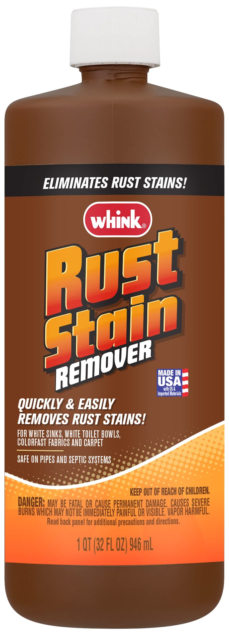 Whink Rust Stain Remover | Heavy-Duty Iron Stain Remover for White Toilets & Sinks, Colorfast Fabric & Carpets | 32 oz