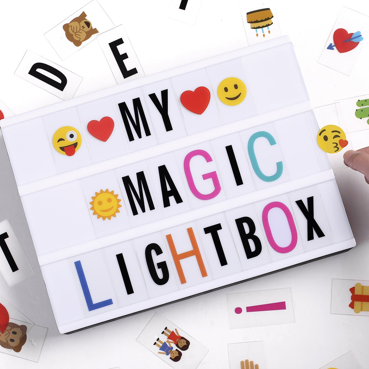 A4 Light Box , Cinematic LED Light Letter Box with 90pcs Black Letters ,90pcs Color Letters & 85pcs Lovely Emojis, Include USB Cable.