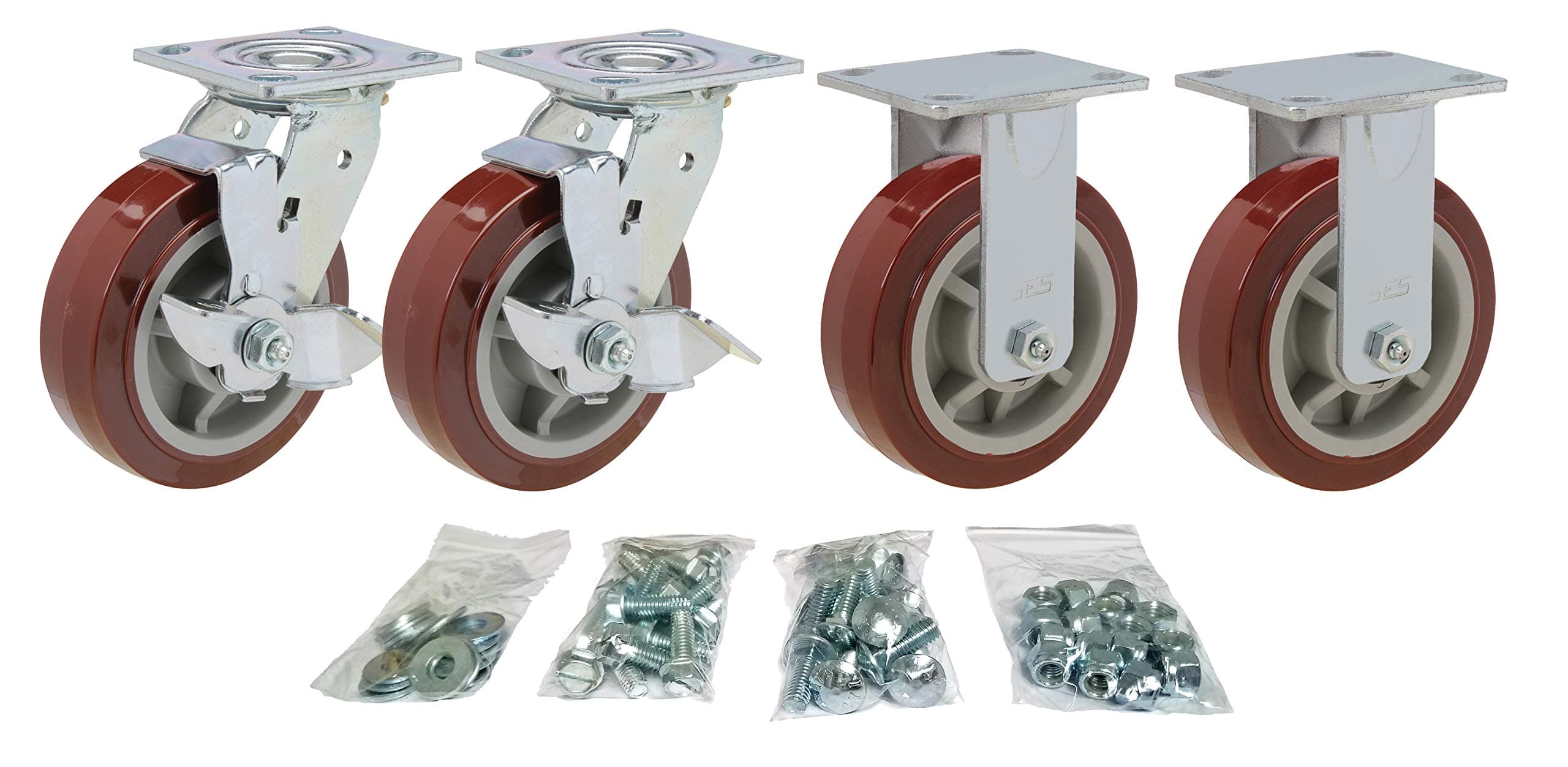 Toolbox Caster Set | 6" Polyurethane for Greenlee, Knaack and Other Job Boxes | All Mounting Hardware Included