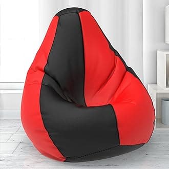 ComfyBean Bag with Beans Filled XXL- Official: Lazy Sacks Bean Bags - for Teenagers - Max User Height : 4.5-5 Ft.-Weight : 45-50 Kgs(Model: Black Red)