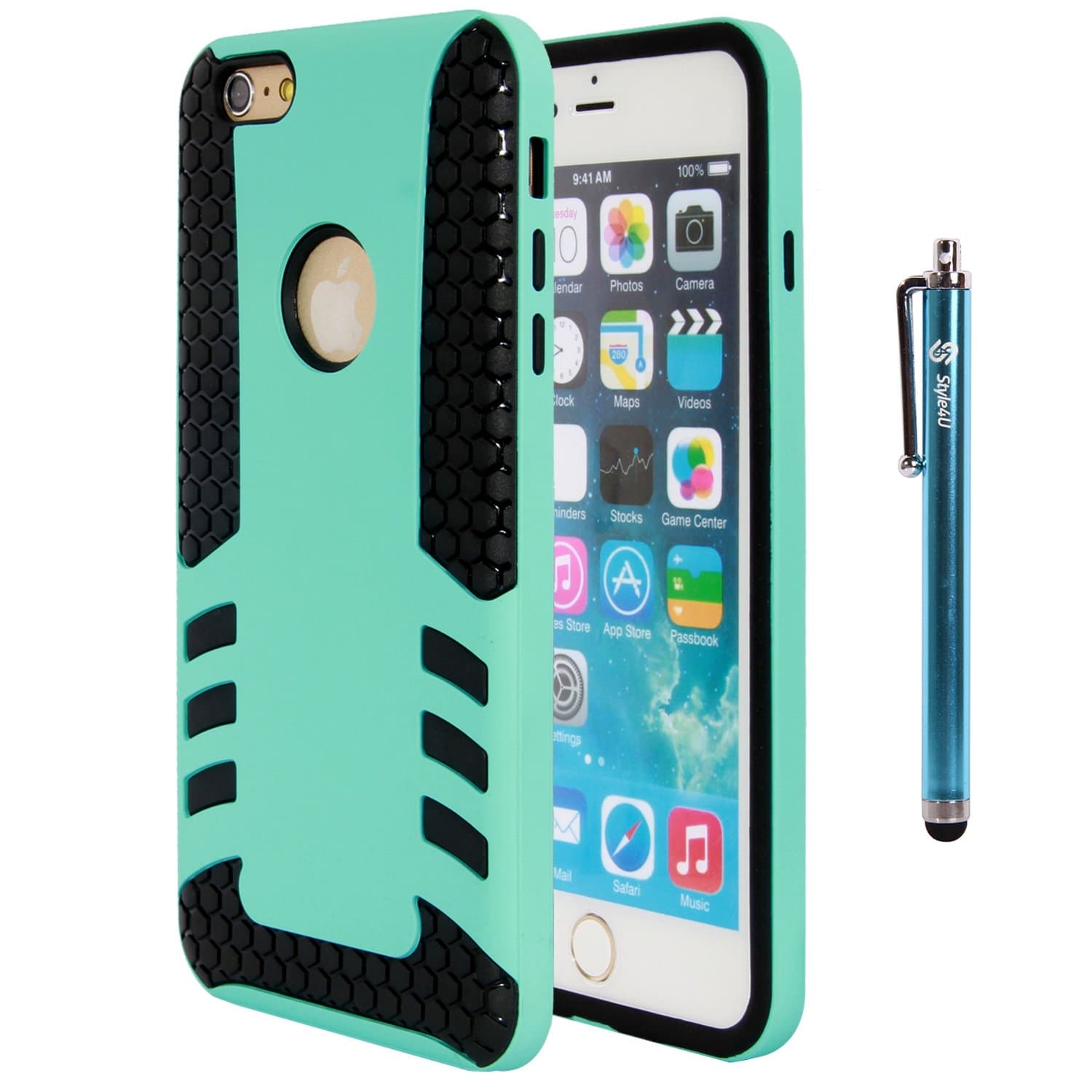 Style4U iPhone 6 Plus Case, iPhone 6 Plus Slim Case, iPhone 6 Plus Dual Layer Slim Fit Case for Apple iPhone 6 Plus 5.5-inch with 1 Stylus and 1 HD Clear Screen Protector [Teal]
