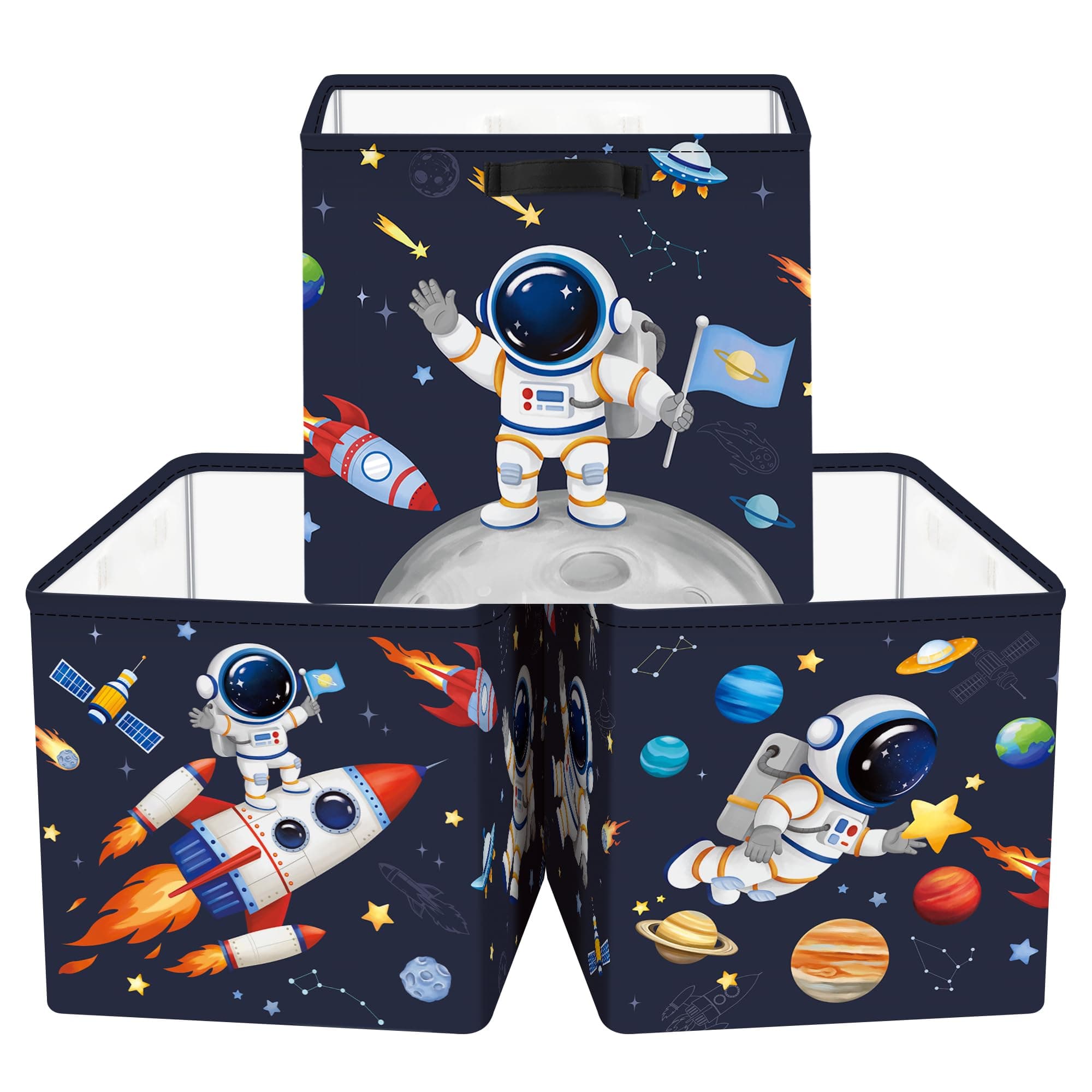– 3 pcs Cosmic Space Cube Storage Unit Boxes Stars Kallax Box for Shelves Parents Storage Baskets for Book Clothes Toy Organizer, Planet, 11.8x11.8x11.8 in