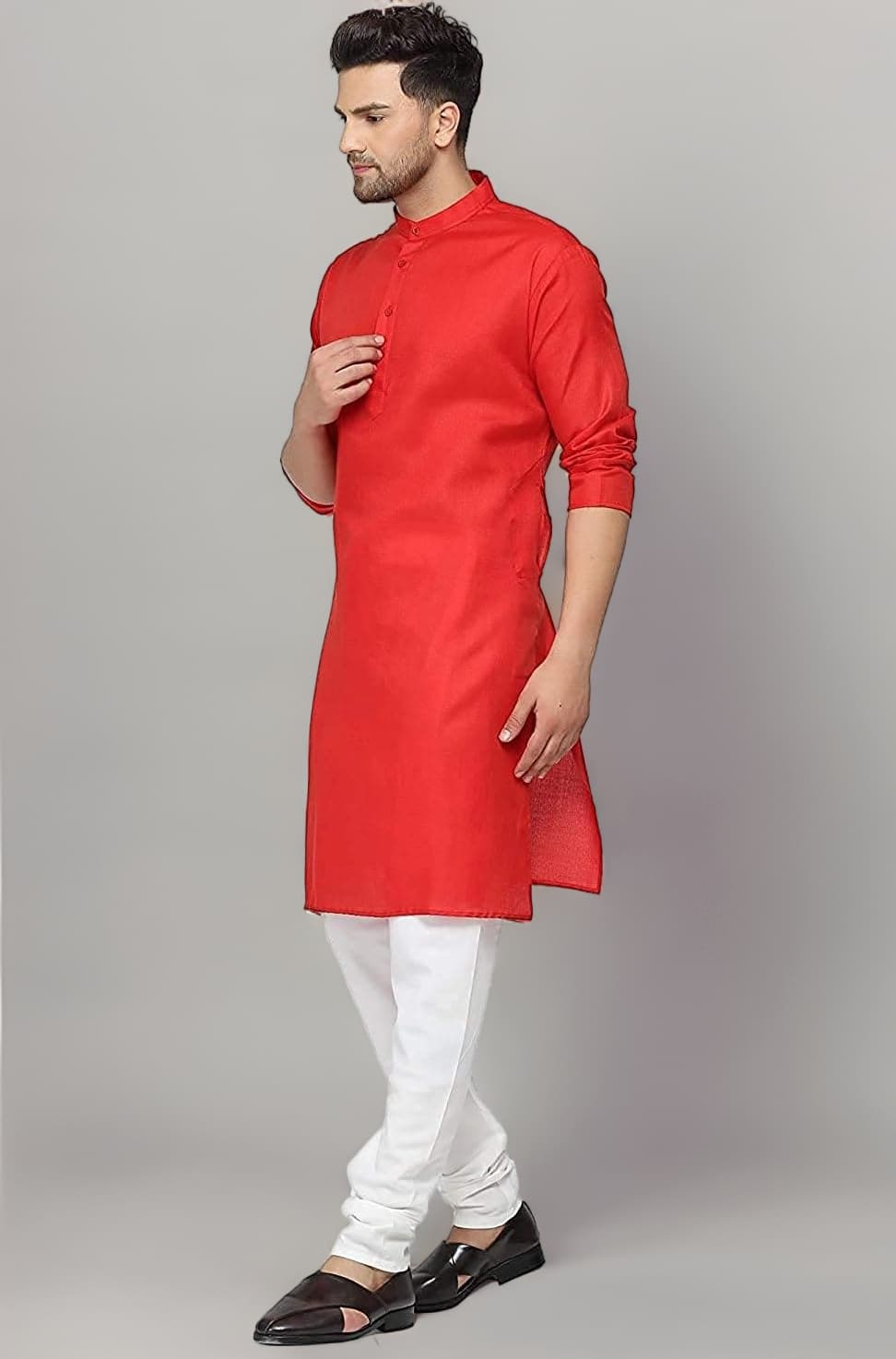 Enmozz® Red Cotton Plain Men's Ethnic Simple Kurta Only