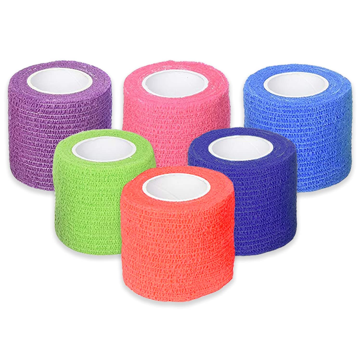 Ever Ready First Aid Self Adherent Cohesive Bandages 2" x 5 Yards - 6 Count, Rainbow Colors