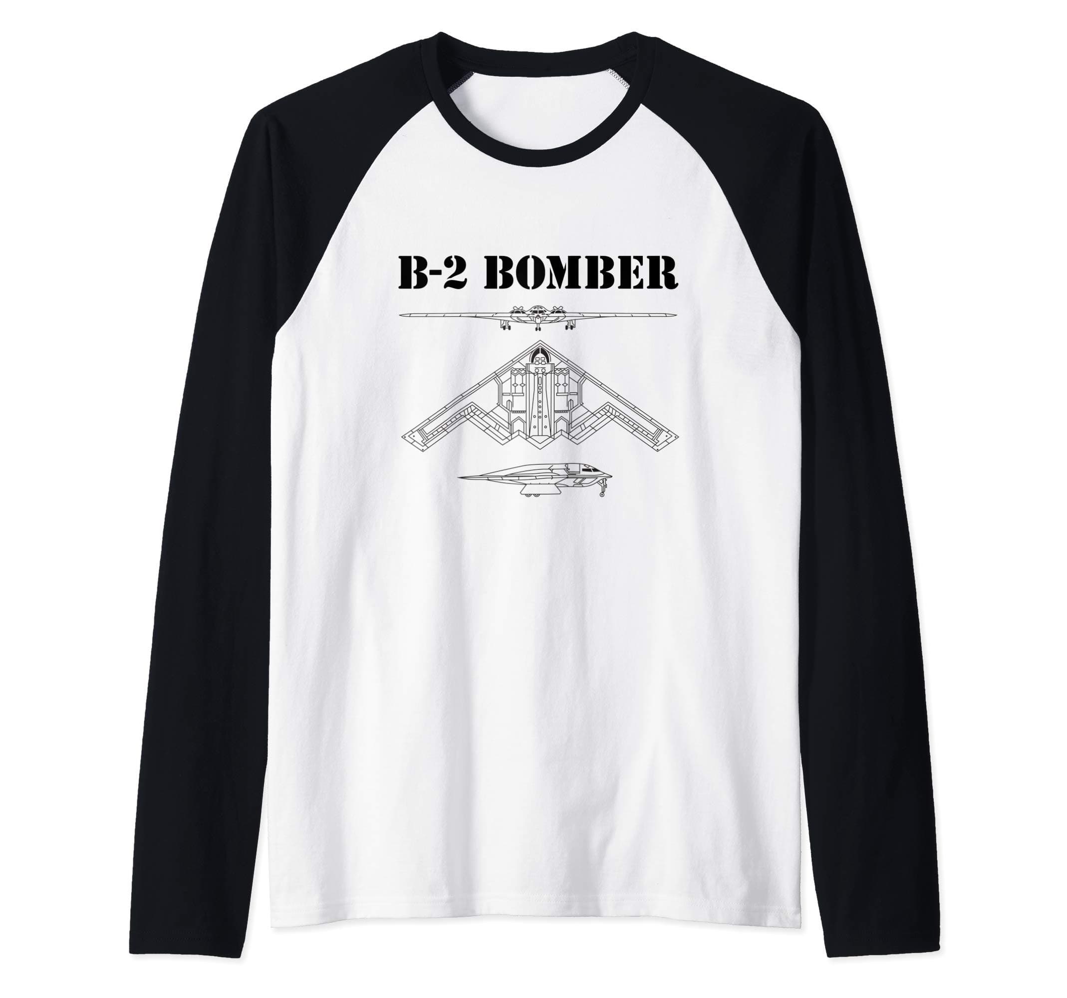 B-2 Bomber Aircraft Schematic Military Stealth Bomber B2 Raglan Baseball Tee