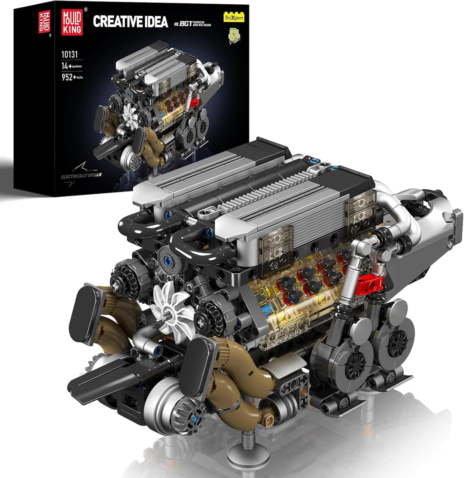 Mould King W16 Engine Building Blocks Set, Combustion Model That Runs, Mini Build Kit For Adults With Battery And Motor, Engineering Construction Stem Toy Teens(952 Pcs)