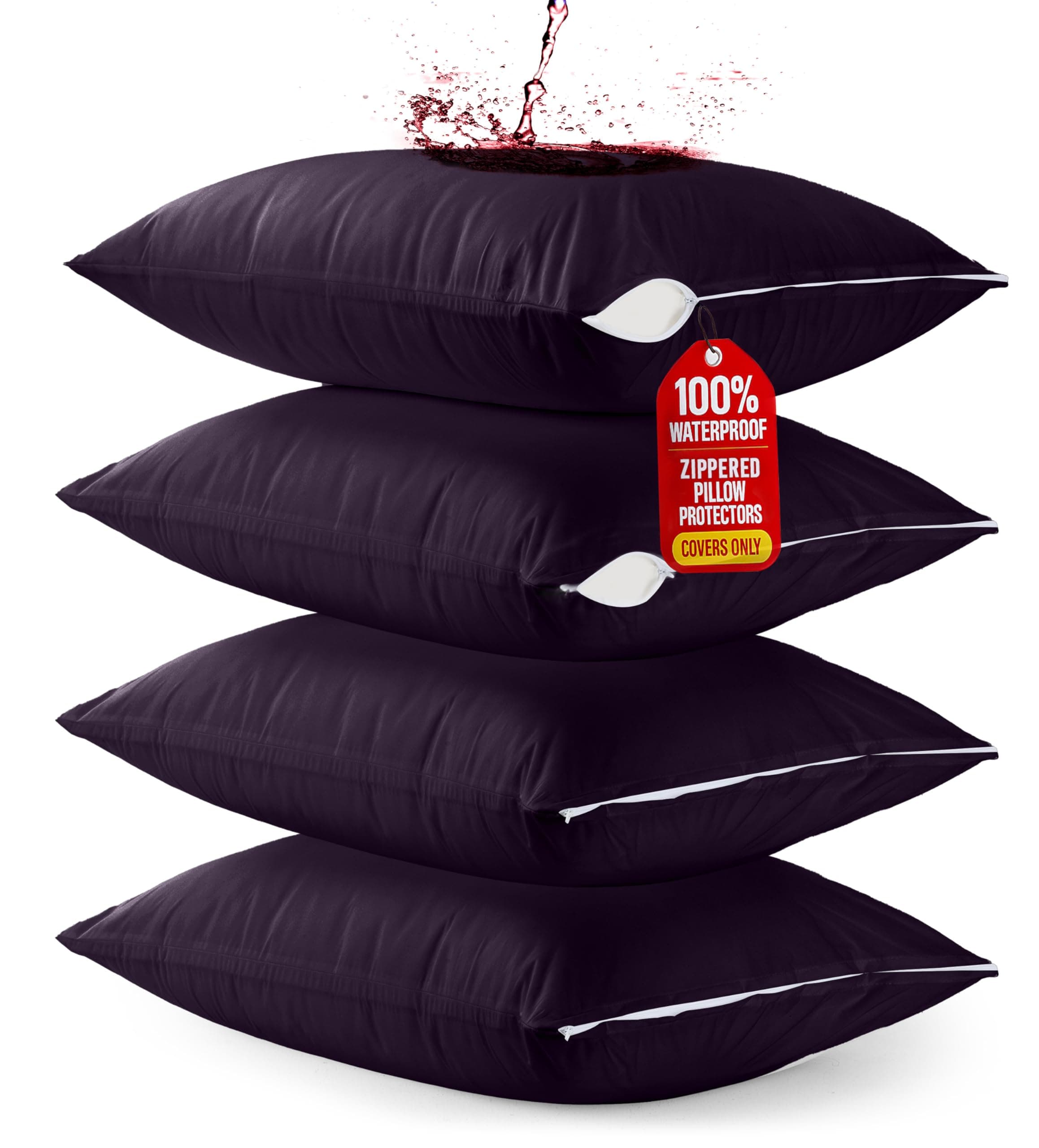 Utopia Bedding 4 Pack Waterproof Pillow Protectors with Zipper Standard Size (Purple), Bed Bug and Dust Mite Proof Pillow case Covers, Moisture Wicking Pillow Encasements 20 x 26 Inches