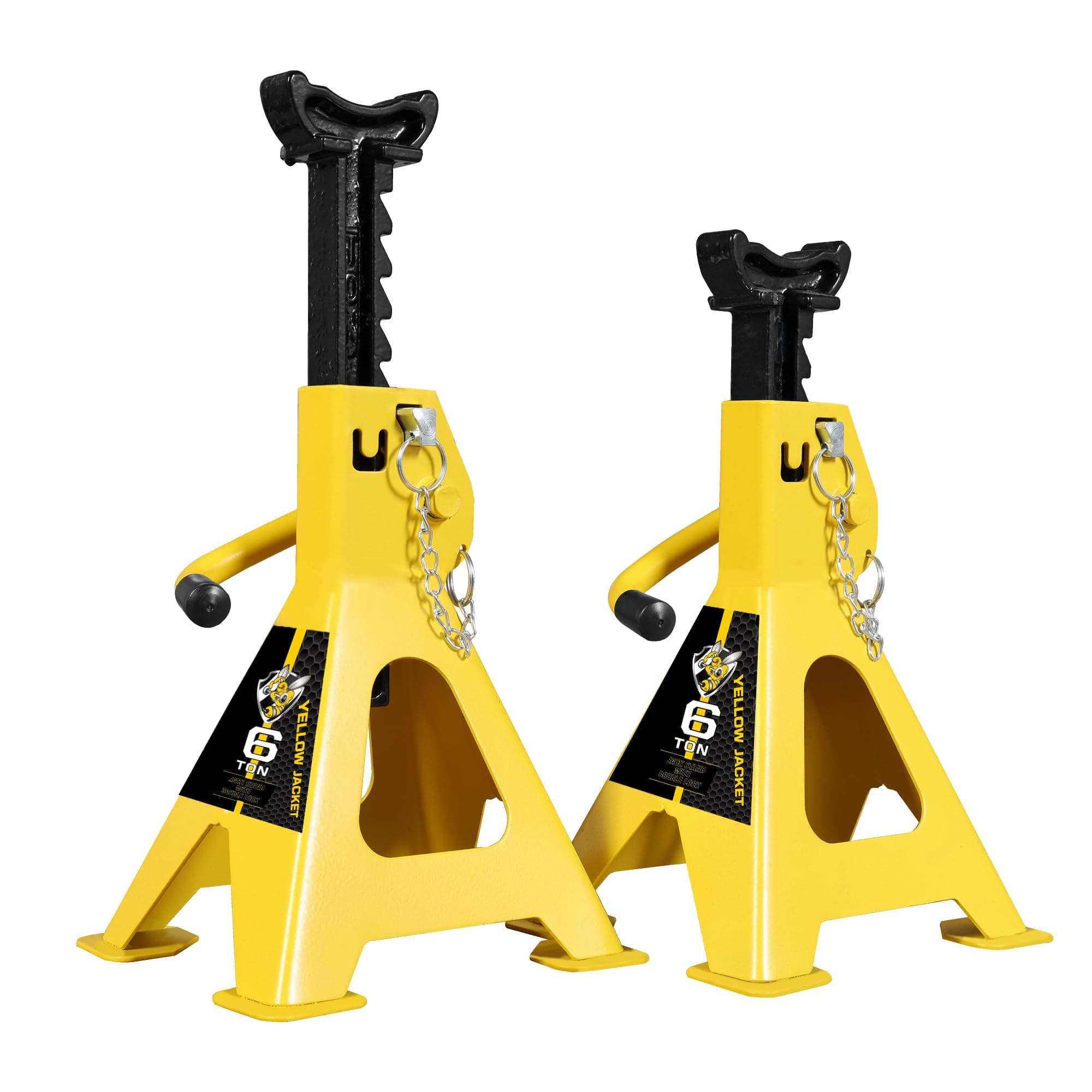 YELLOW JACKET Jack Stands 6 Ton with Double Locking and Large Foot Base for Lifting SUVS, Heavy Duty Steel, 13000 lb Capacity, 1 Pair, Yellow