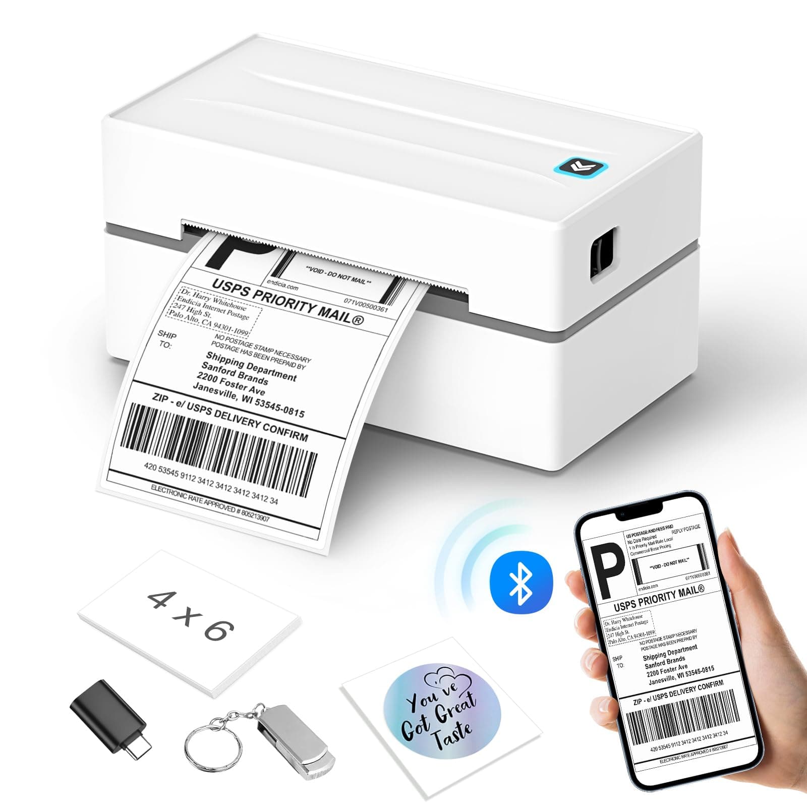 Bluetooth Thermal Label Printer, Wireless 4x6 Shipping Label Printers for Small Business, Compatible with Android&iOS and Windows, Address Label Printer for Amazon, Ebay, Shopify, Etsy, USPS