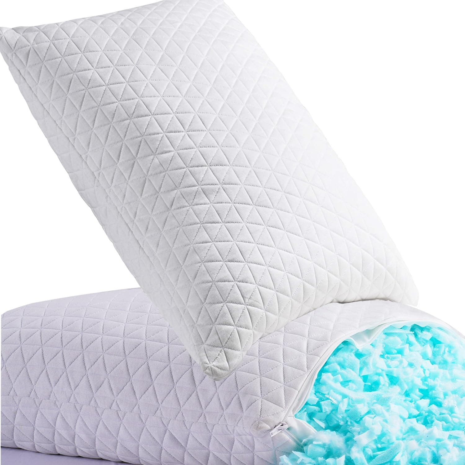 KEYOOHOME Shredded Memory Foam Pillows for Sleeping,Bed Pillows Queen Size Set of 2 Pack Cooling Adjustable,Good for Side and Back Sleeper with Washable Removable Cover