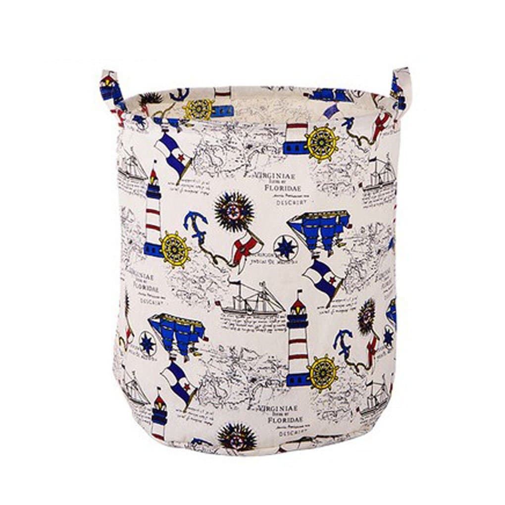 BXT Modern Printed Premium Cotton Linen Folding Pop-up Laundry Basket Large Kid's Room Toy Tidy Bin Washing Hampers with Handles Household Organizer Storage Bag