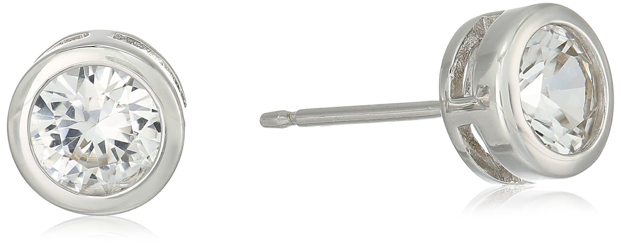 Sterling Silver Genuine and Created Gemstone 5mm Bezel Set Birthstone Stud Earrings