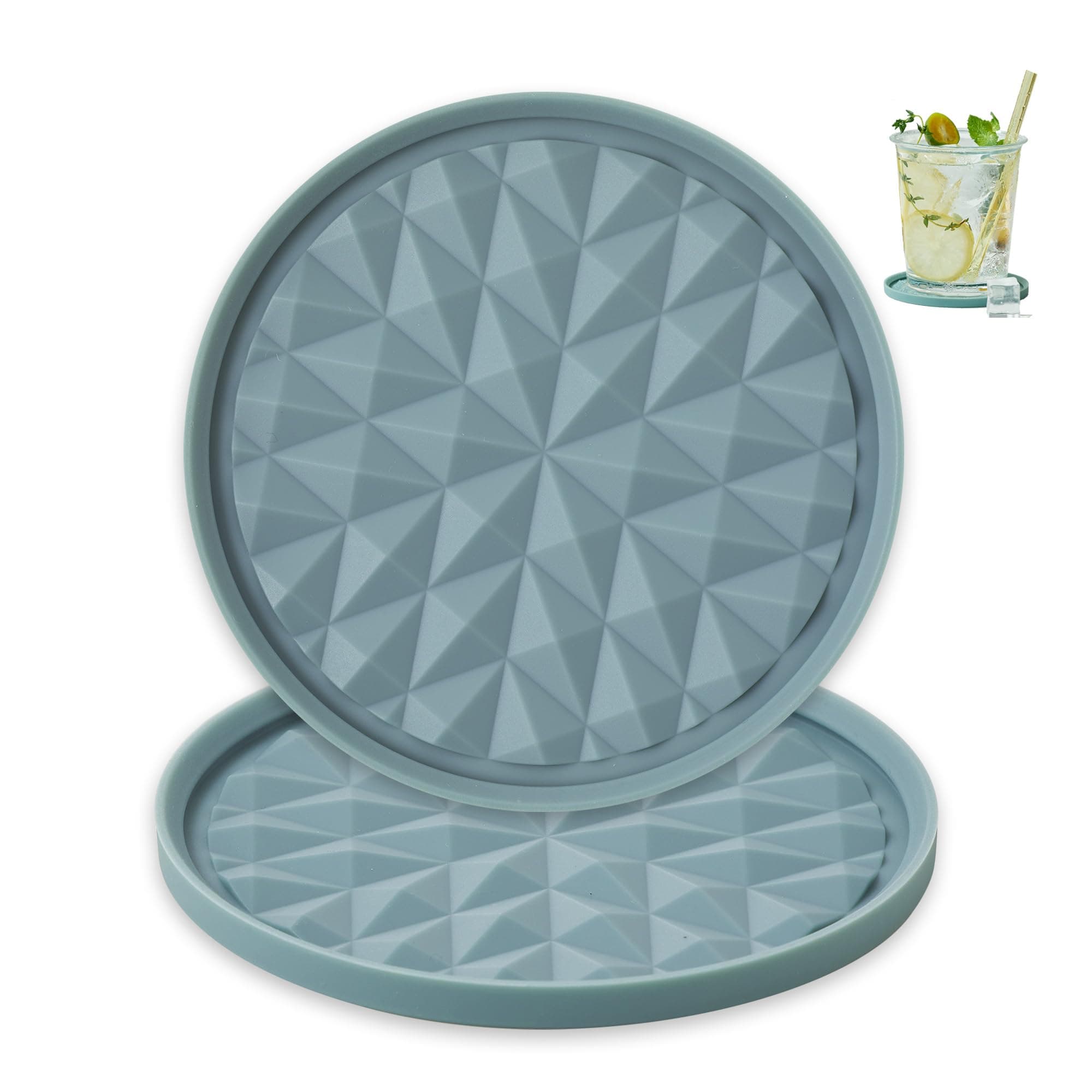 Silicone Coasters for Drinks[2 Pack for Office]- Cup Mat for Tabletop Protection-Non-Slip, Non-Stick, Coffee Table Decor, Great Gift for Any Occasion, Light Blue