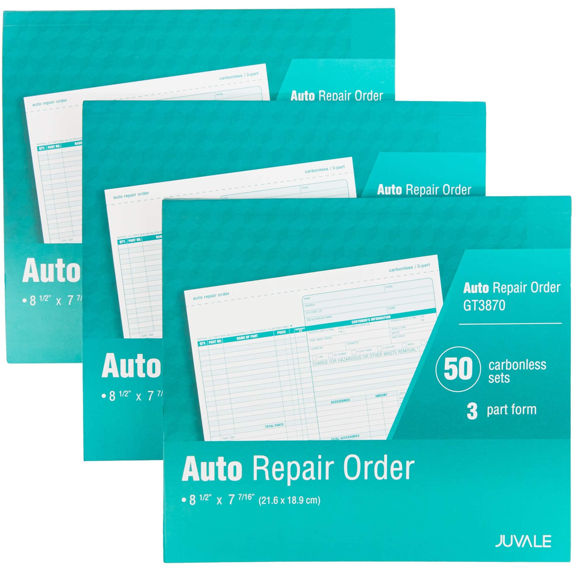 Juvale Auto Repair Order Forms, Carbonless, 3-Part (3 Pack)