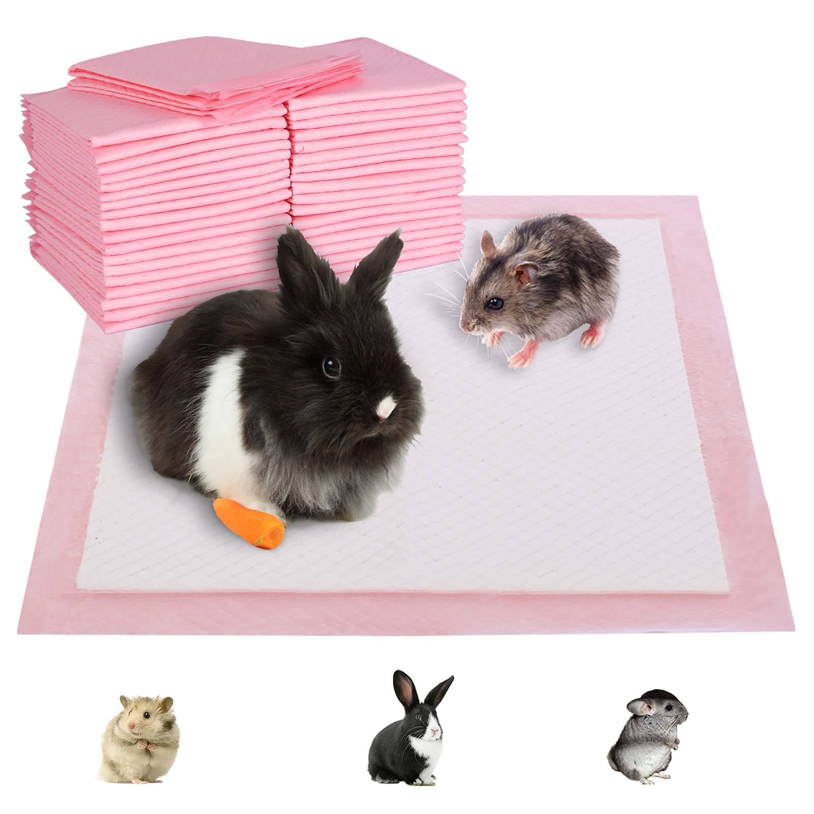 50pcs Super Absorbent Rabbit Pee Pads, Disposable Bunny Litter Training Pads Thicken Guinea Pig Cage Liner Small Animal Diaper Pet Cage Accessories for Cats Hamster Reptile Chinchillas Hedgehog
