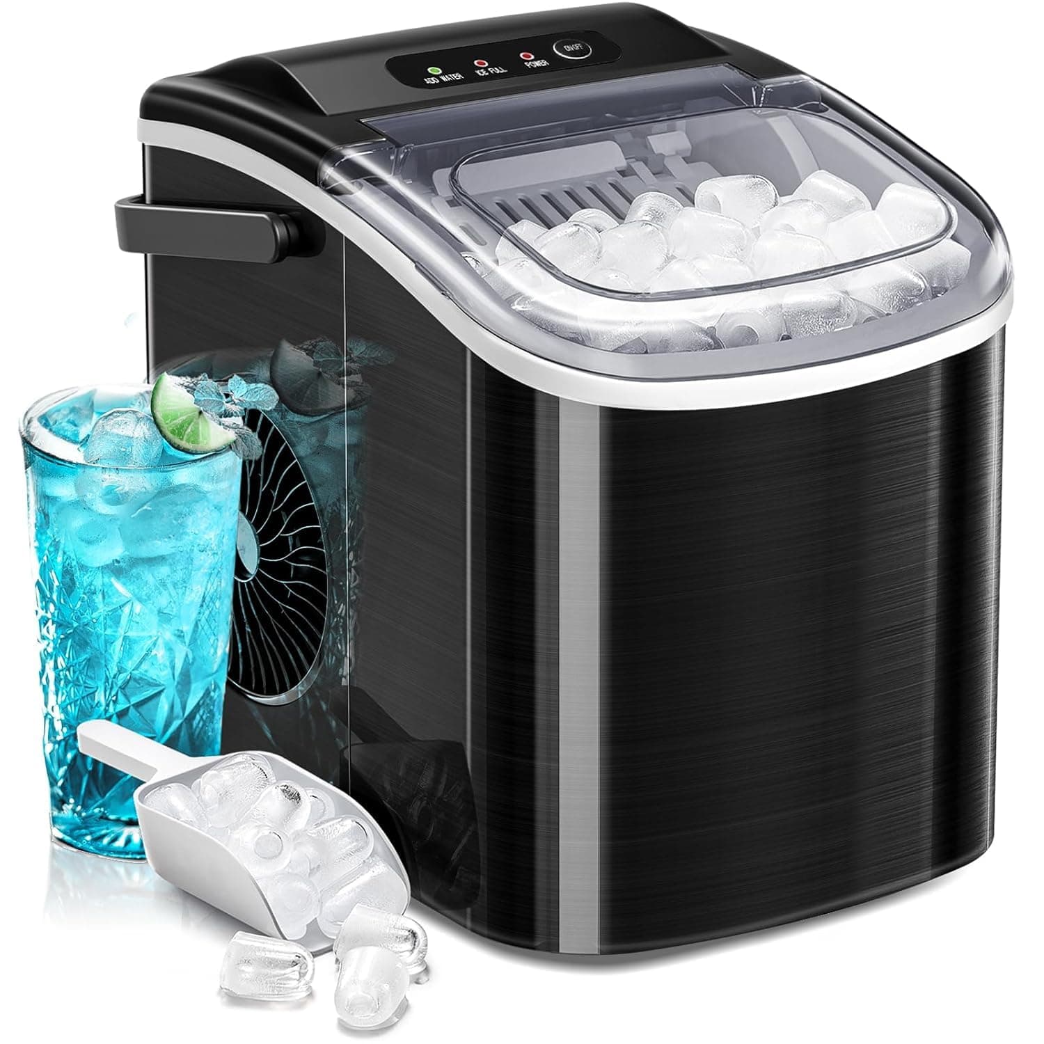 Ice Makers Countertop, Portable Ice Maker Machine with Handle 6Mins/9Pcs Bullet Ice,Self-Cleaning Countertop Ice Maker with Ice Scoop for Home & Kitchen