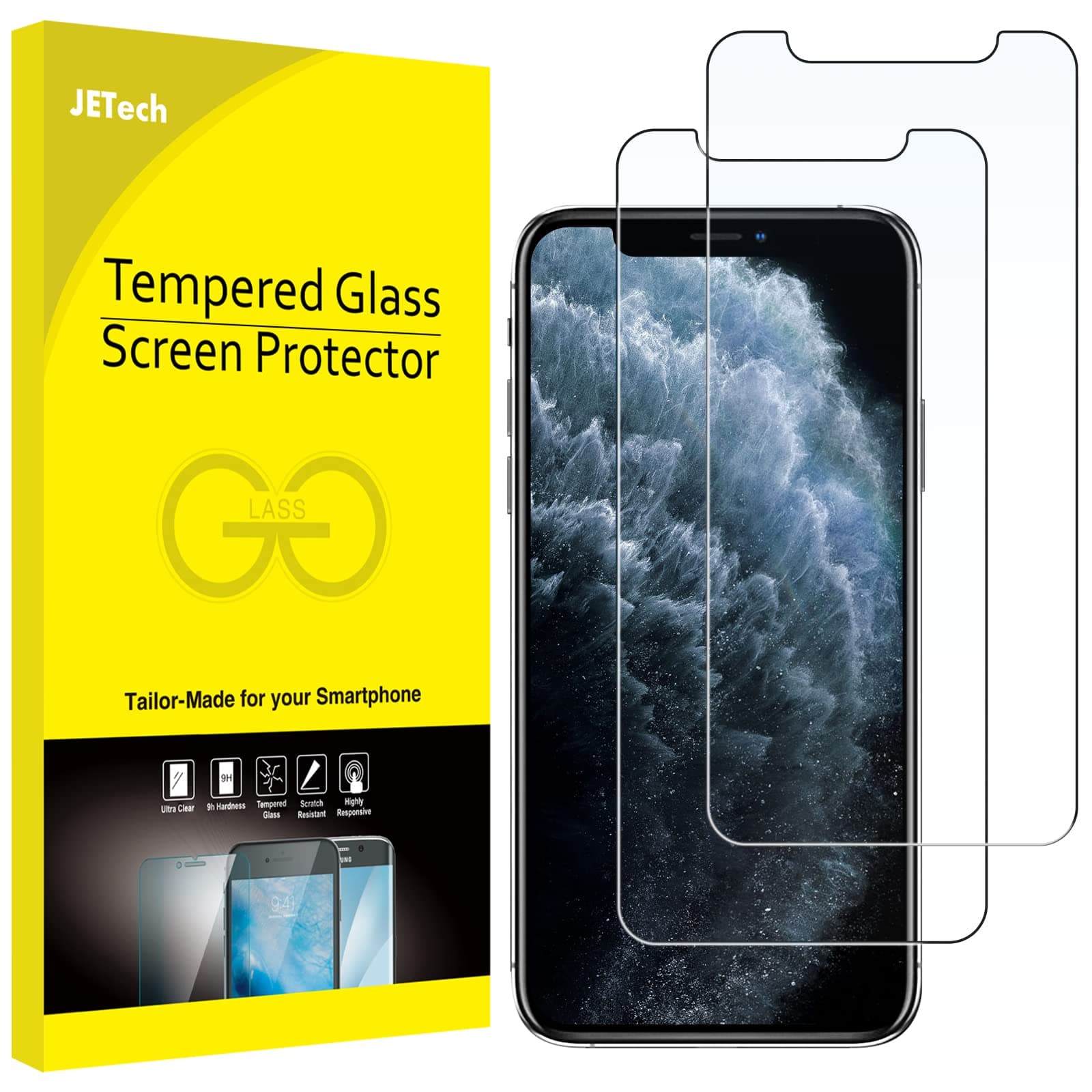 Screen Protector for iPhone 11 Pro Max and iPhone Xs Max 6.5-Inch, Tempered Glass Film, 2-Pack