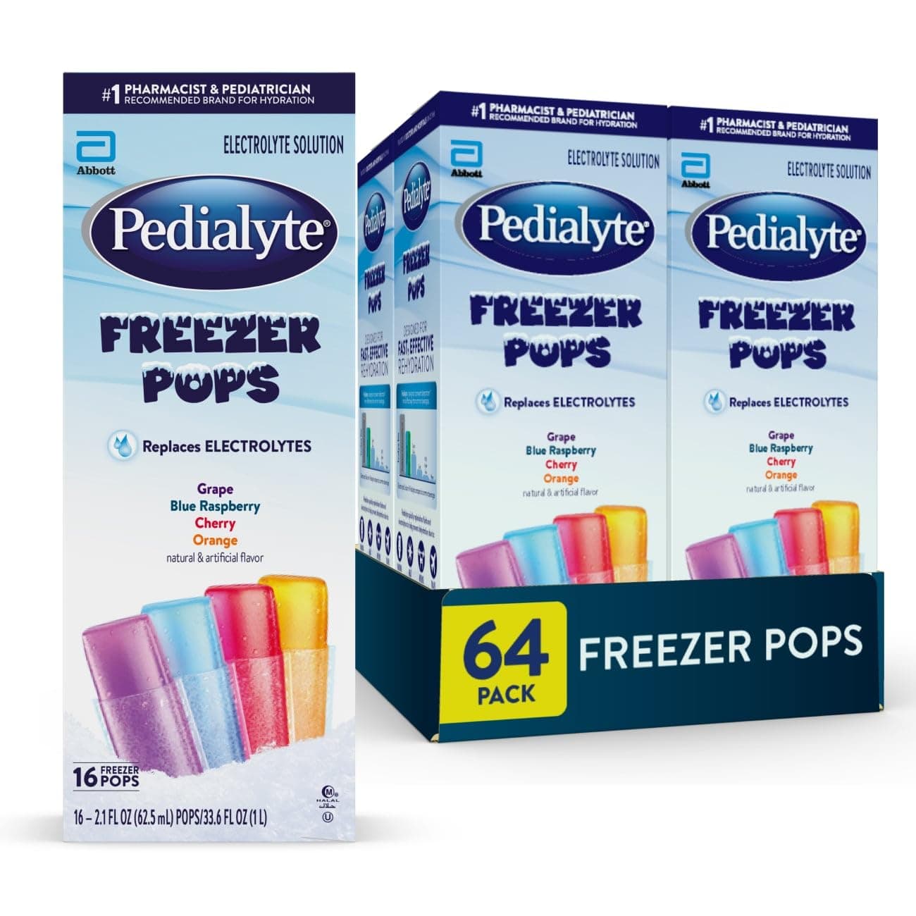 Electrolyte Solution Freezer Pops, Hydration Variety Pack— Grape, Blue Raspberry, Cherry, Orange, Pack of 64