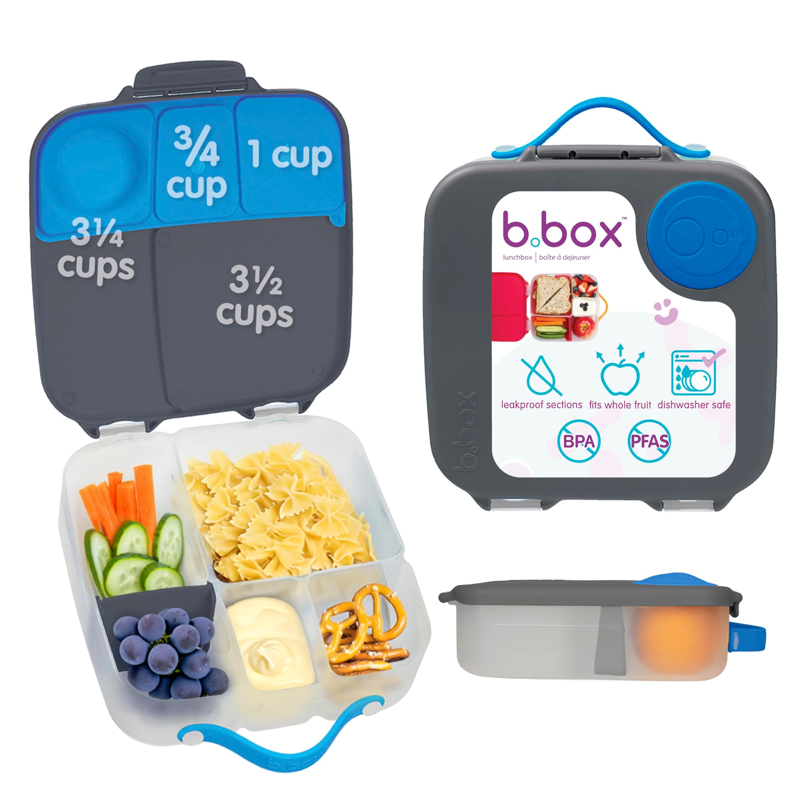 Kids Lunch Box, Bento Box, 4 Compartments (2 Leakproof), Large Size for Big Appetites, Kids 3 Years and Up (Blue Slate, 2L Capacity)