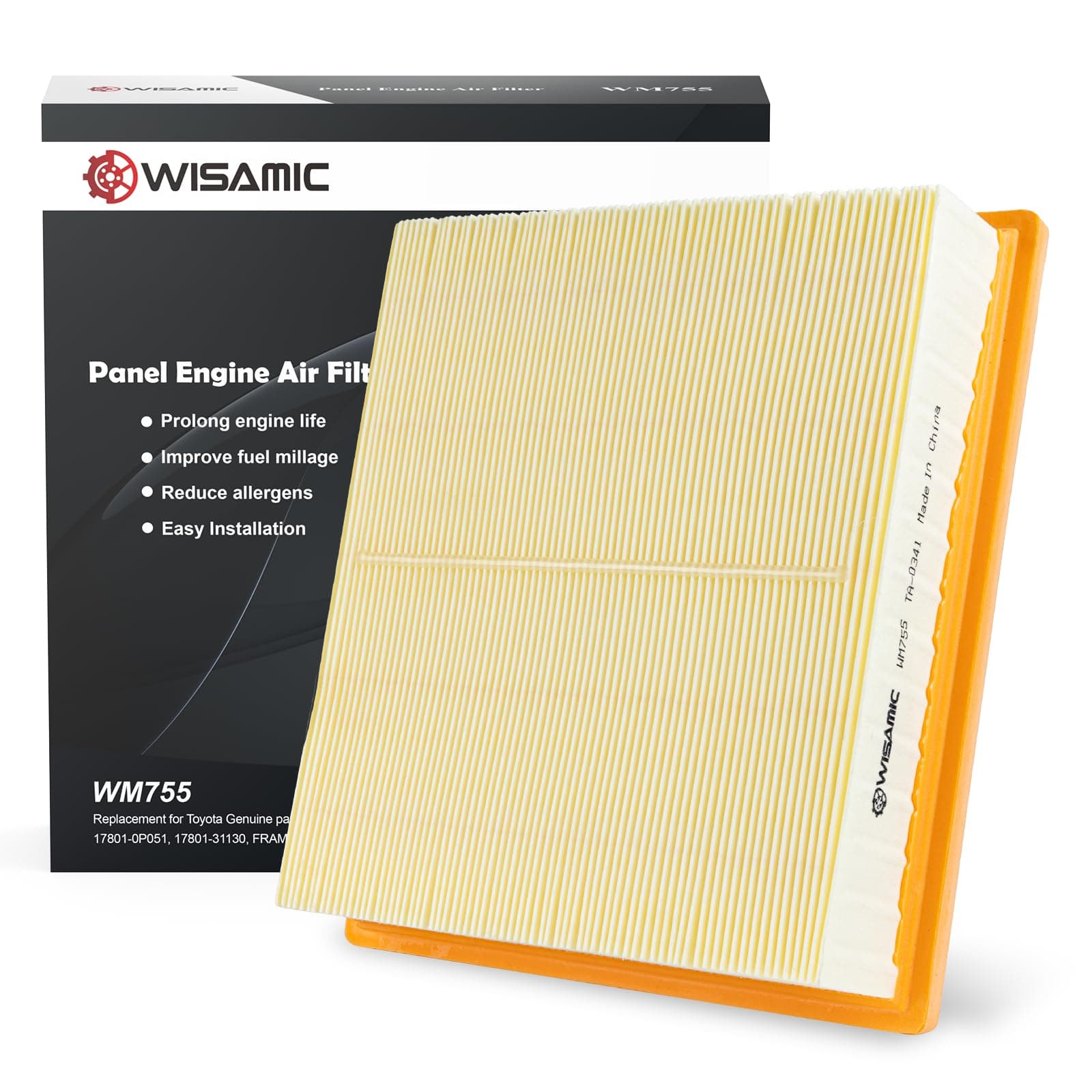 WISAMIC Engine Air Filter CA10755 Replace for Some Lexus, Toyota, Jeep （Non-Diesel）, Dodge and Camry models, Provides Up to 12 Months or 12,000 Miles Filter Protection