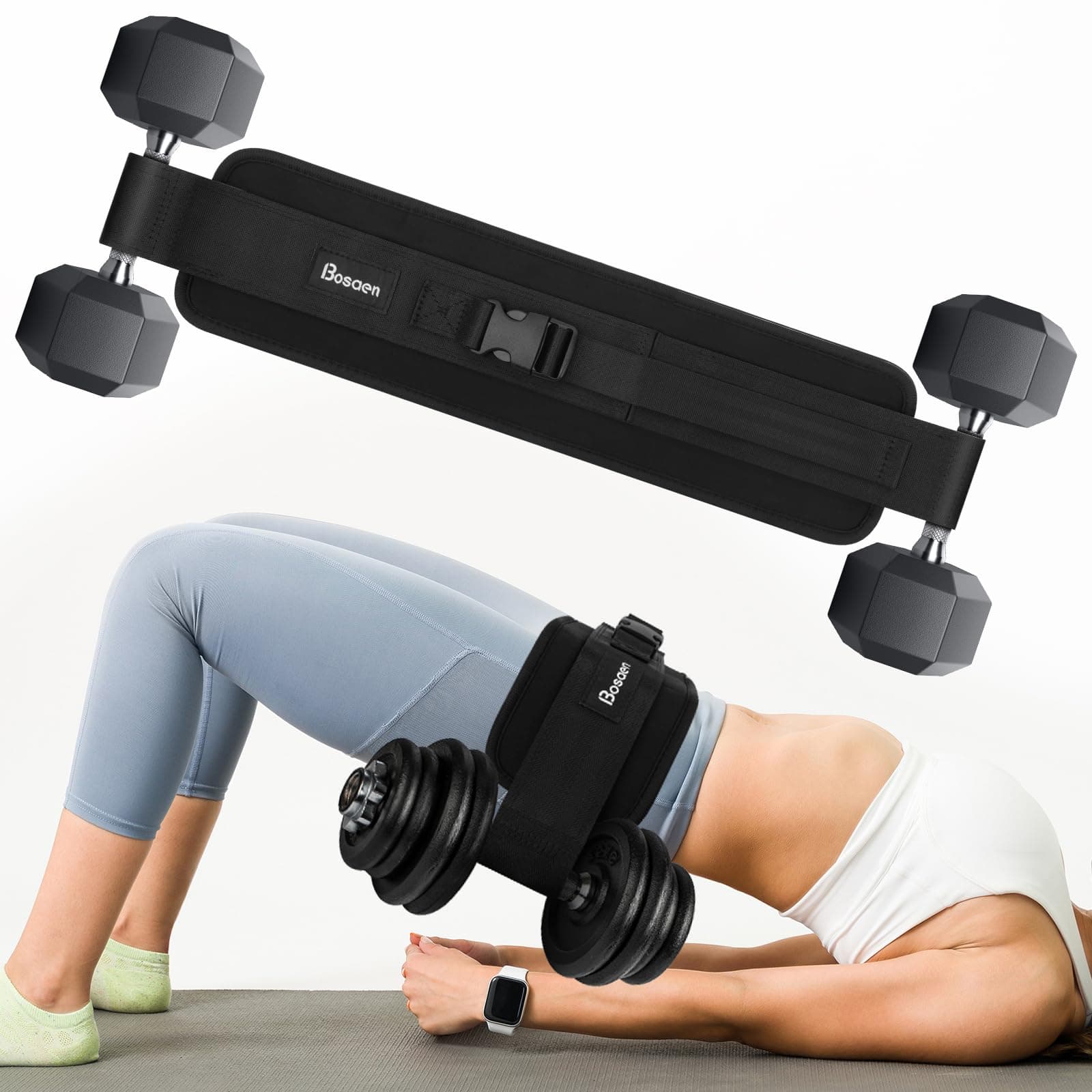 Hip Thrust Belt, Dumbbell Belt with 6.5mm Thick Non-slip Padding for Safety & Relieve Pressure, Booty Belt with Stronger Load-Bearing, Easy to Use with Dumbbells, Kettlebells or Plates