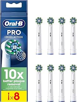 Pro Cross Action Electric Toothbrush Head, X-Shape and Angled Bristles for Deeper Plaque Removal, Pack of 8 Toothbrush Heads, White