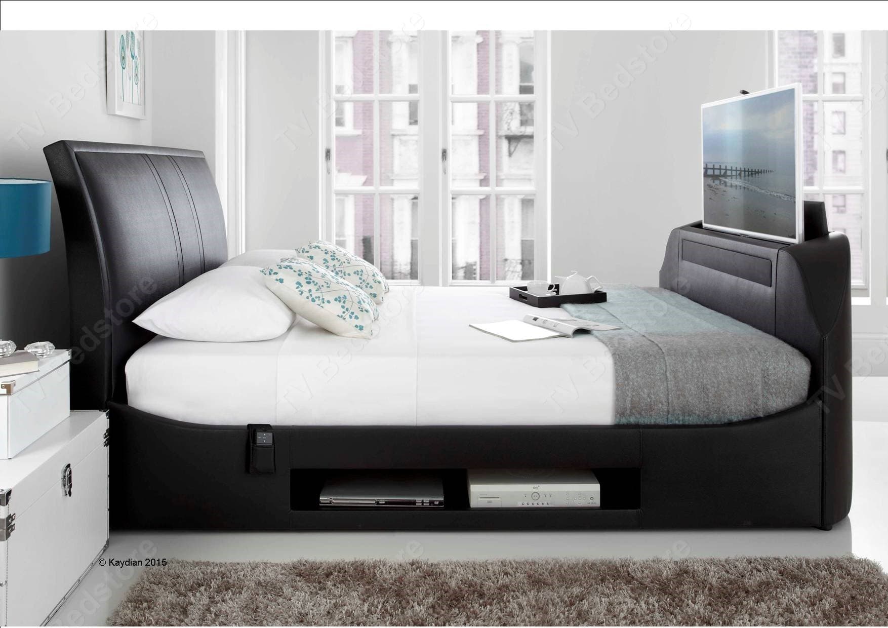 King Size Maximus Black Leather Multi Media TV Bed Frame *Exclusively at the TV Bed Store* (Frame Only)