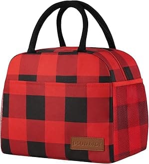 Lunch Bag Women/Men Lunch Box Women/Men (Red+Black Blocks)