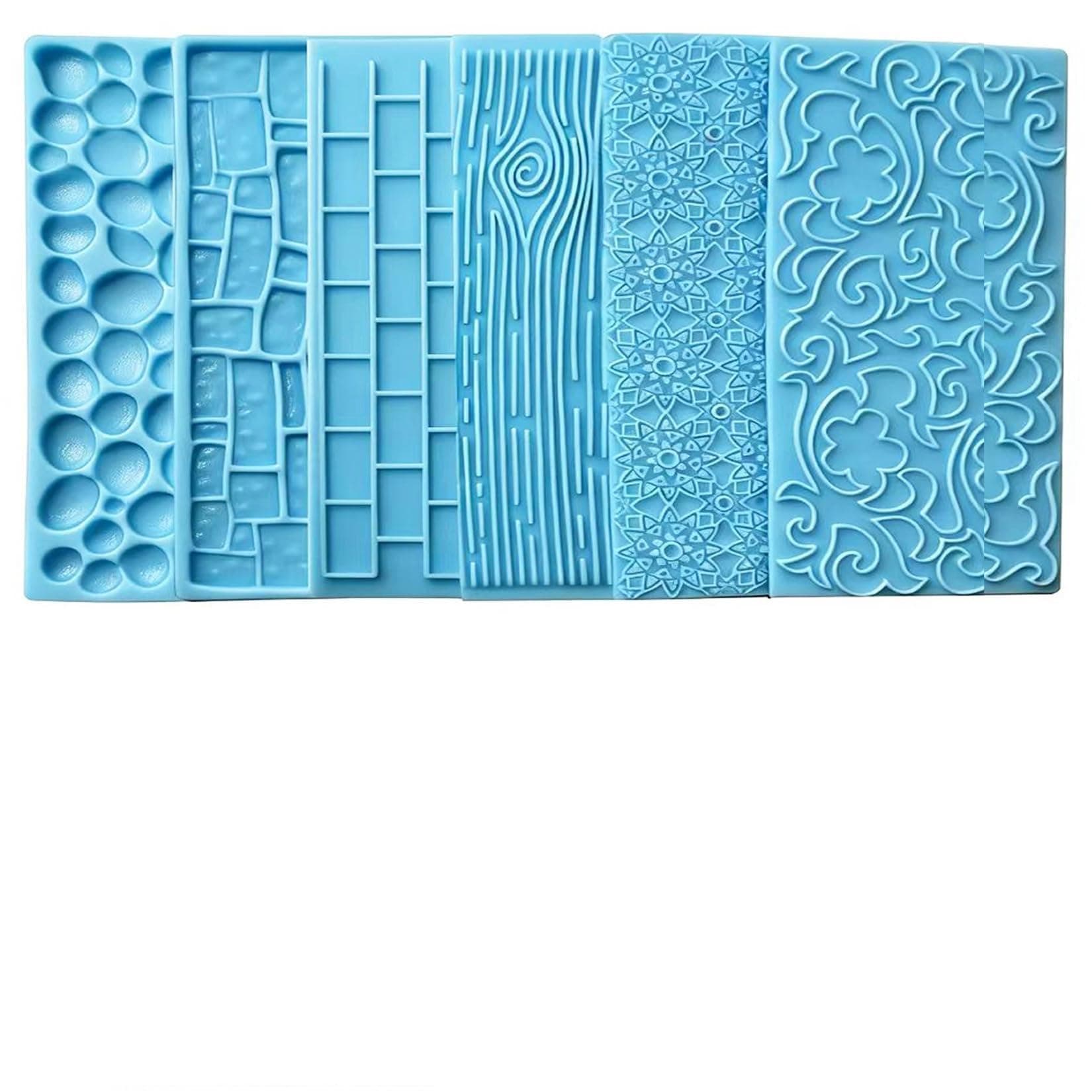 6 Pack Fondant Impression Mat Set Cake Decor Mold Set-Embossed Tree Bark/Flower/Cobblestone Texture Design Sugarcraft Decor Tool for Chocolate Cupcake Topper Wedding Cake